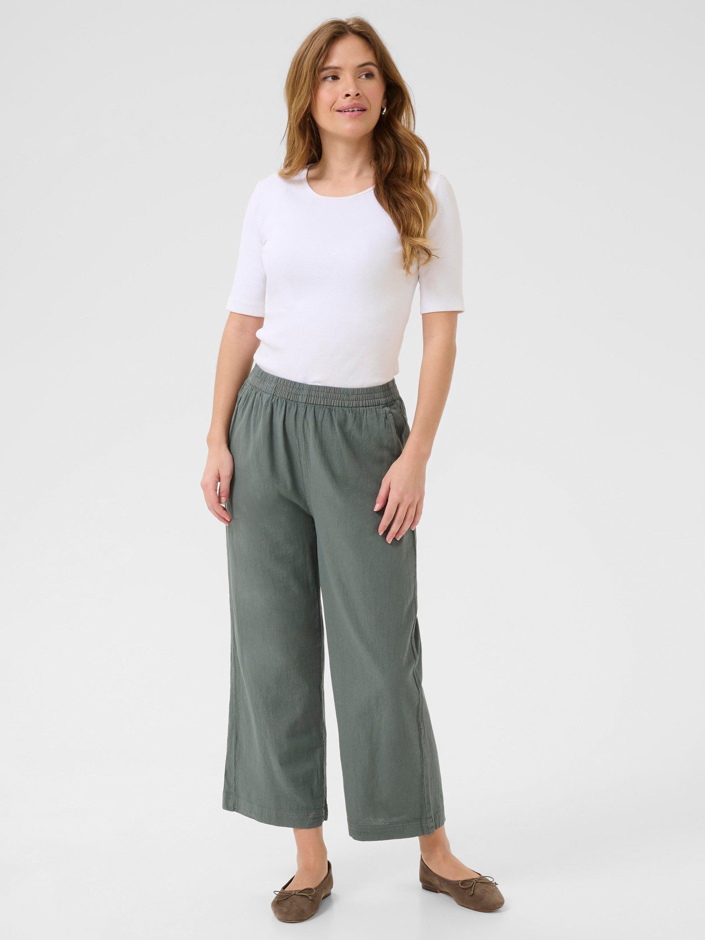 Product image 3 of 5, which shows KAFFE Naya Cotton Trousers, Balsam Green, 8