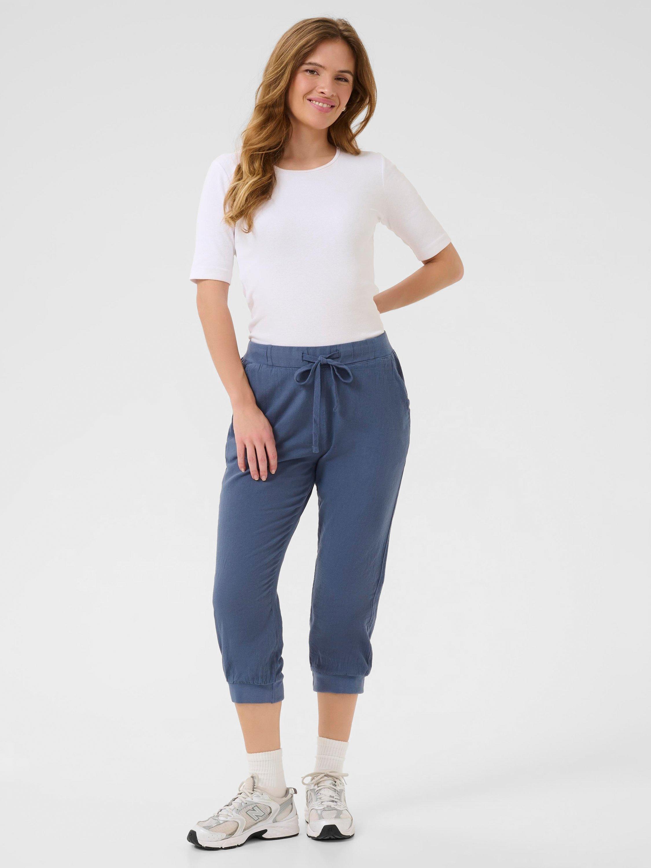 Product image 3 of 5, which shows KAFFE Naya Drawstring Waist Capri Trousers, Vintage Indigo, 8