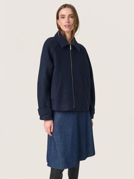 Soaked In Luxury Angelina Wool Blend Boxy Fit Jacket, Sky Captain