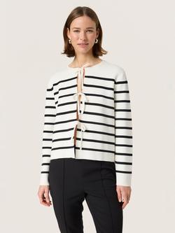 Soaked In Luxury Haven Stripe Cotton Cardigan, White/Black