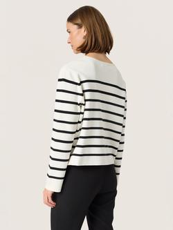 Soaked In Luxury Haven Stripe Cotton Cardigan - view 2, White/Black