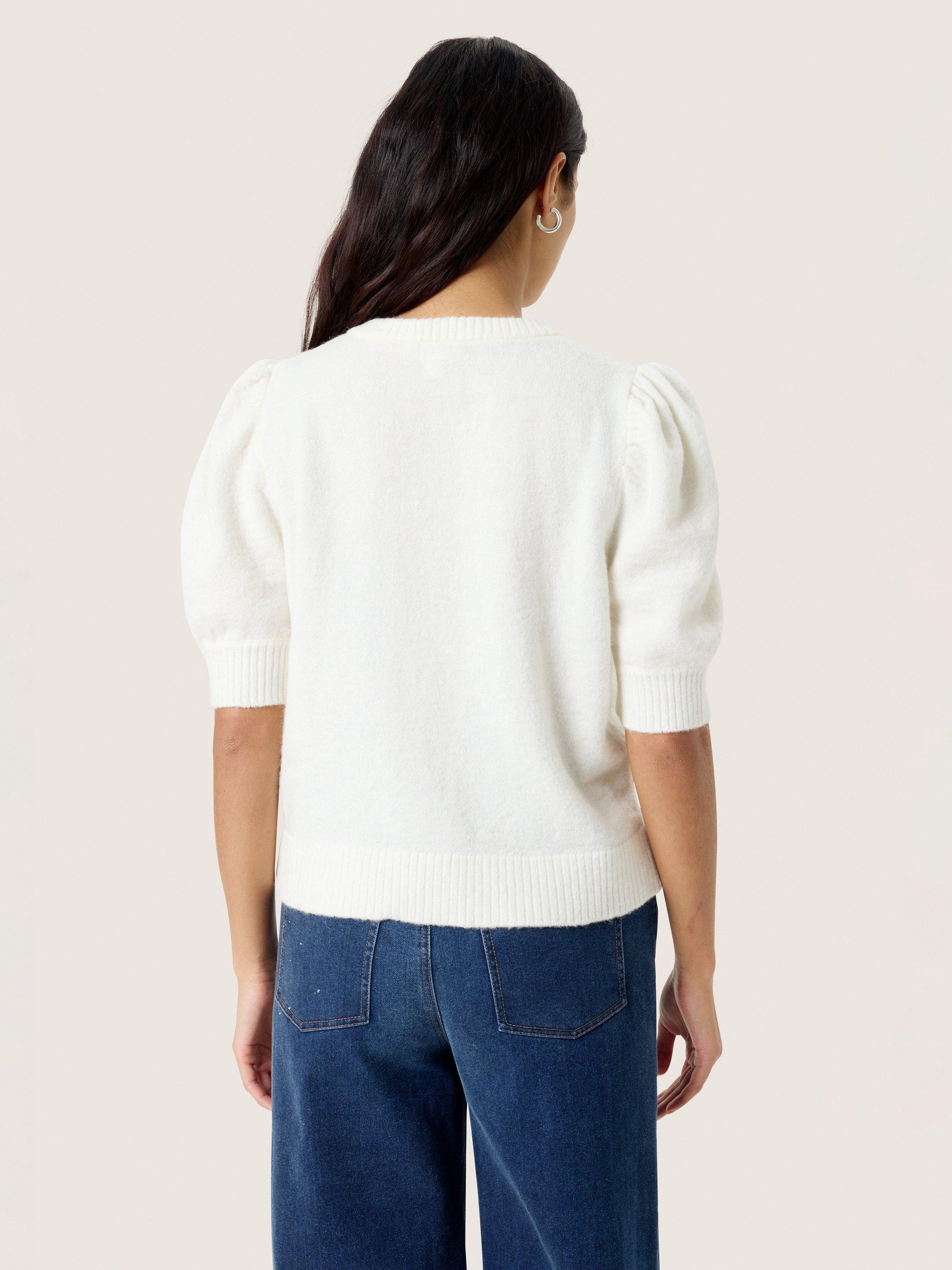 Product image 2 of 6, which shows Soaked In Luxury Amani Short Puff Sleeve Cardigan, Broken White, XS