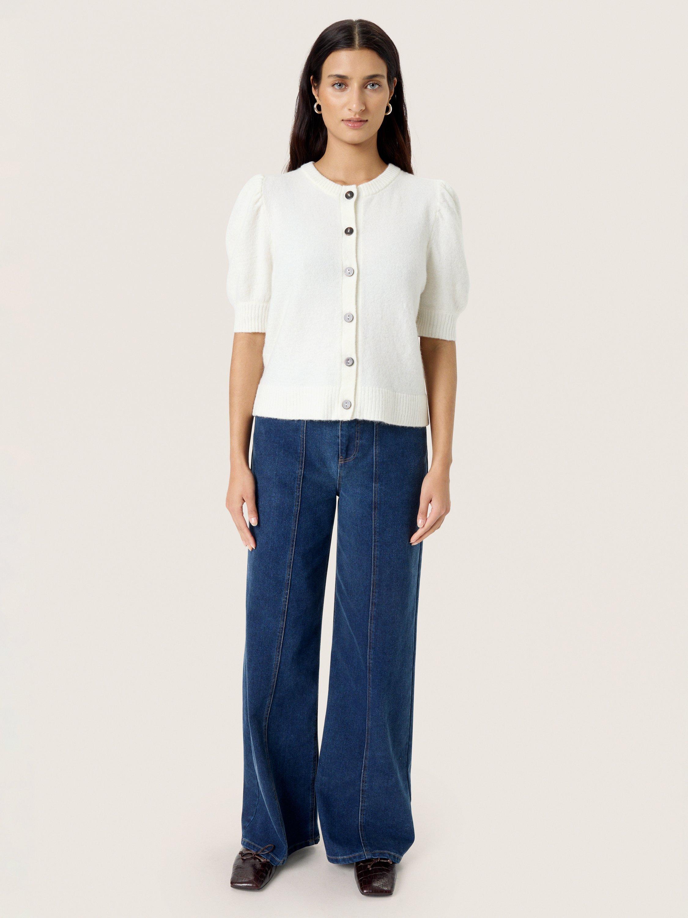 Product image 3 of 6, which shows Soaked In Luxury Amani Short Puff Sleeve Cardigan, Broken White, XS