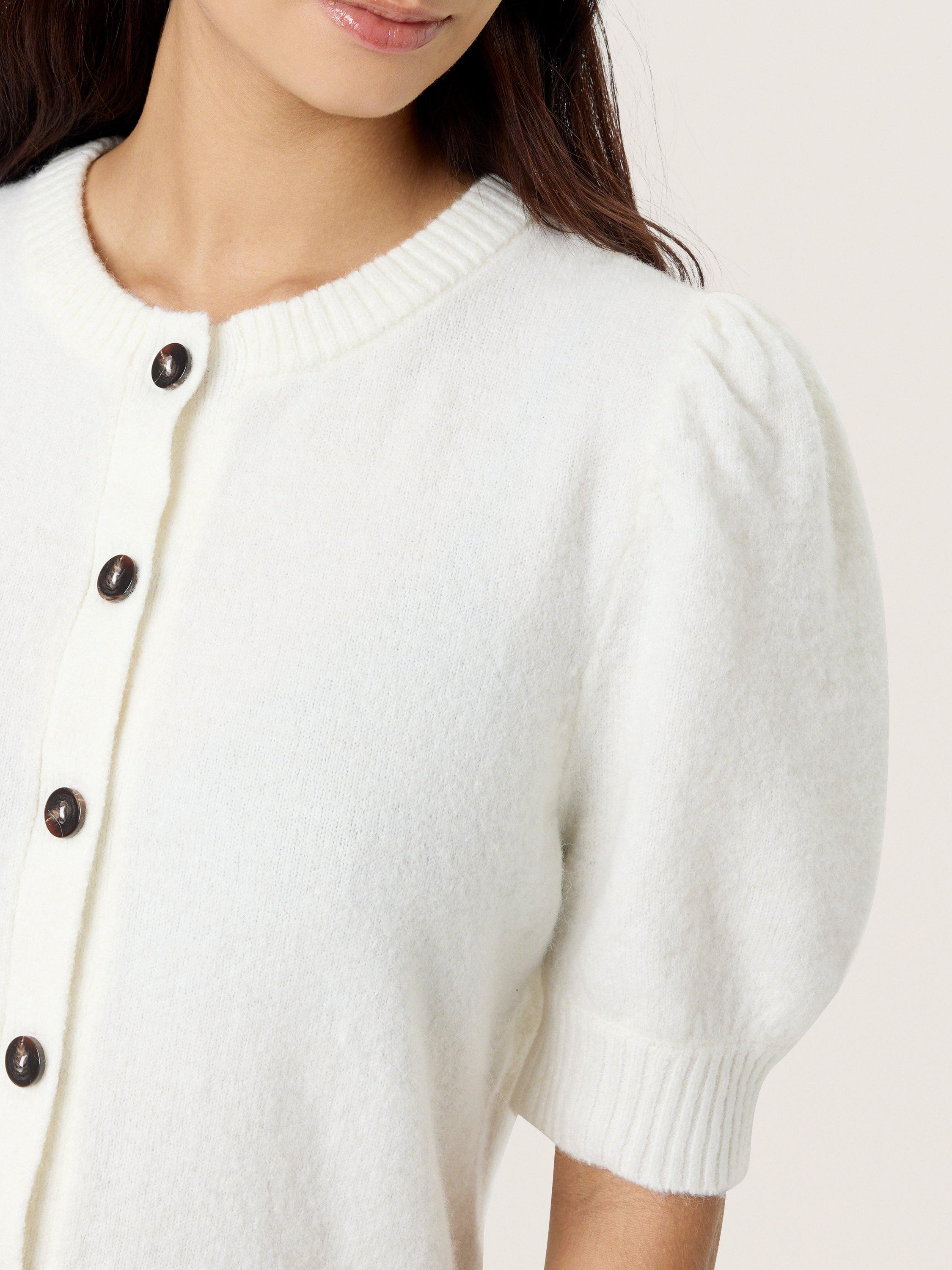 Product image 4 of 6, which shows Soaked In Luxury Amani Short Puff Sleeve Cardigan, Broken White, XS