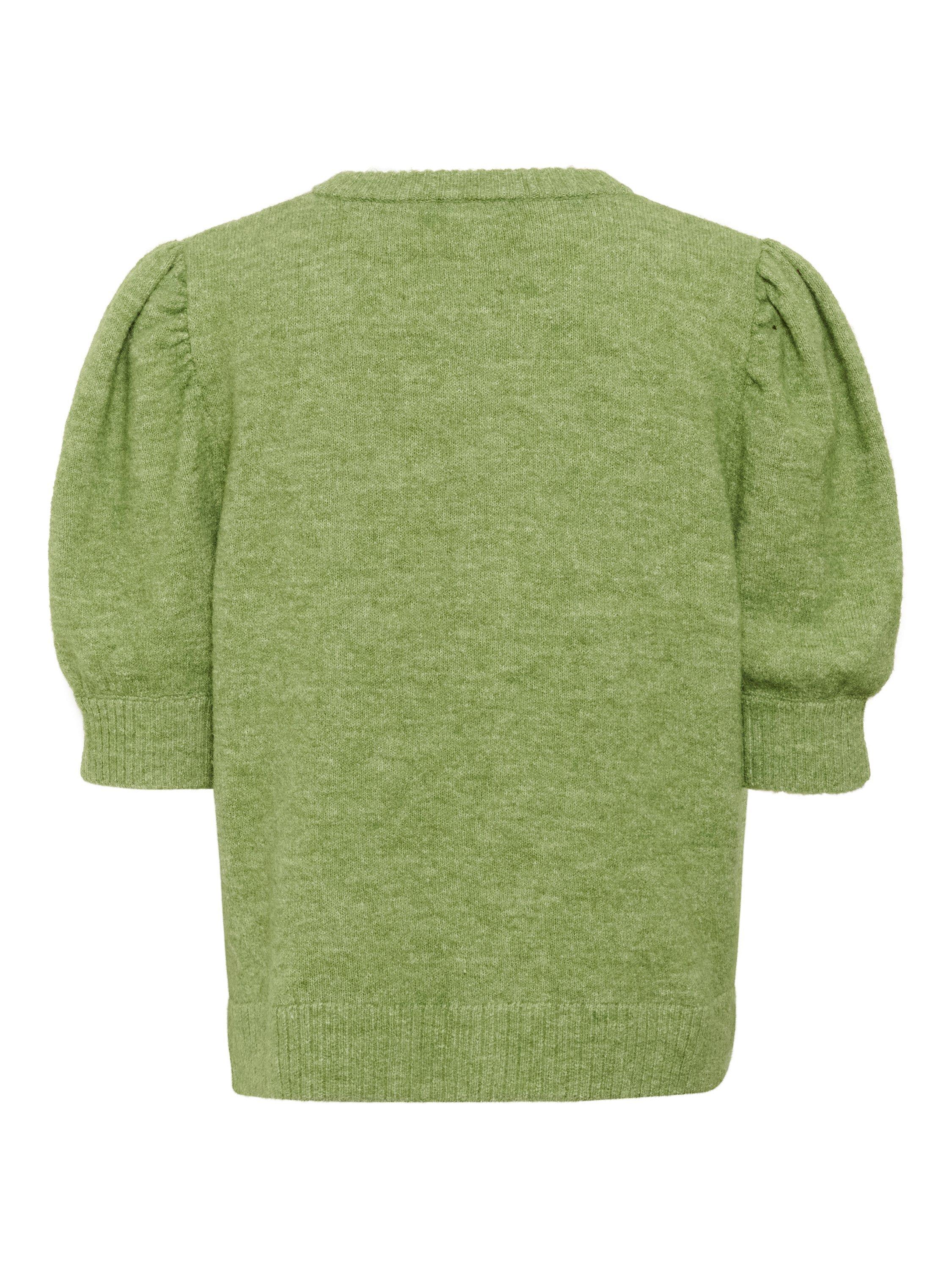 Product image 6 of 6, which shows Soaked In Luxury Amani Short Puff Sleeve Cardigan, Smoke Green Melange, XS