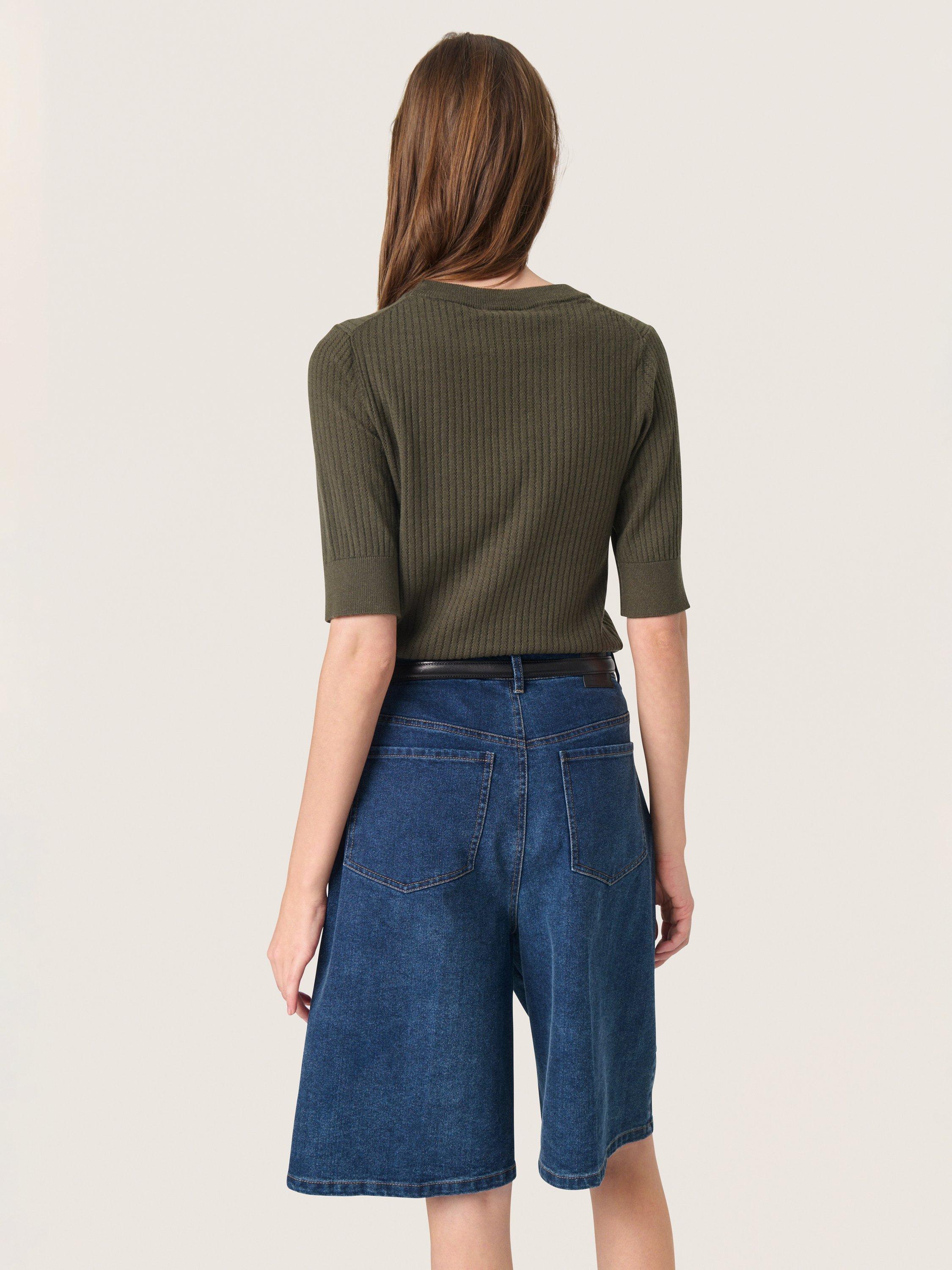 Product image 2 of 6, which shows Soaked In Luxury Spina Knitted T-Shirt, Dark Green, XS