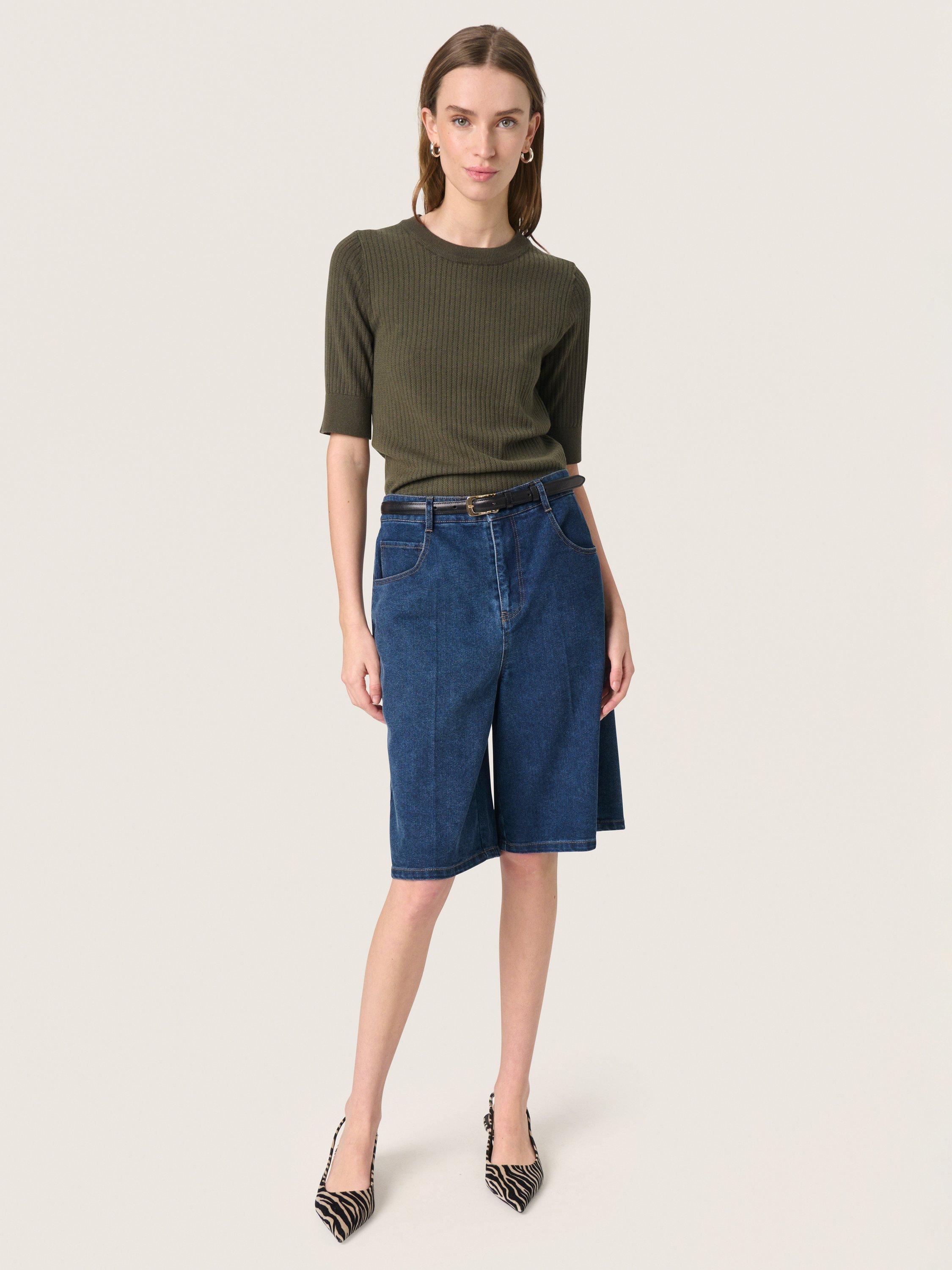 Product image 3 of 6, which shows Soaked In Luxury Spina Knitted T-Shirt, Dark Green, XS