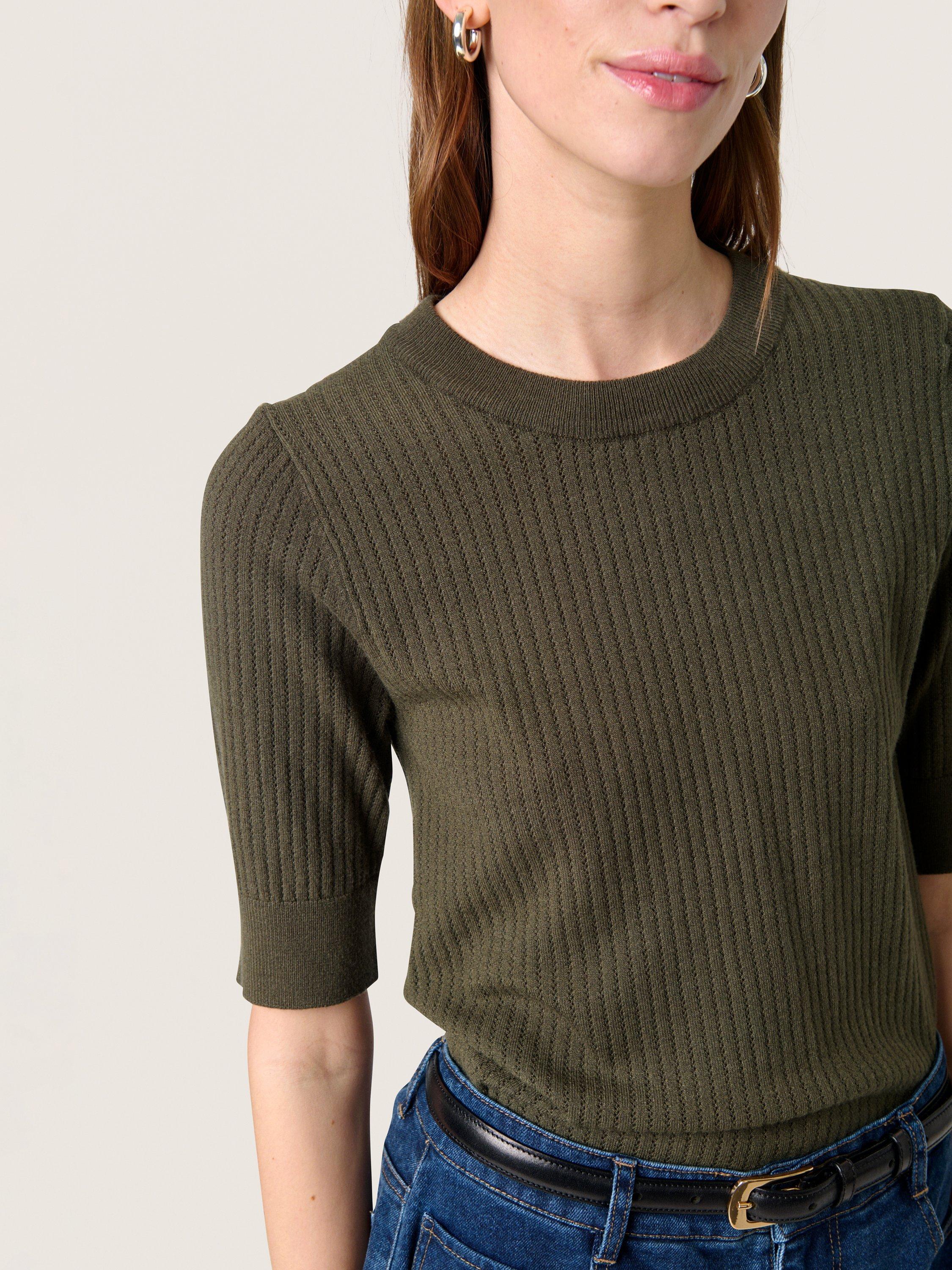 Product image 4 of 6, which shows Soaked In Luxury Spina Knitted T-Shirt, Dark Green, XS