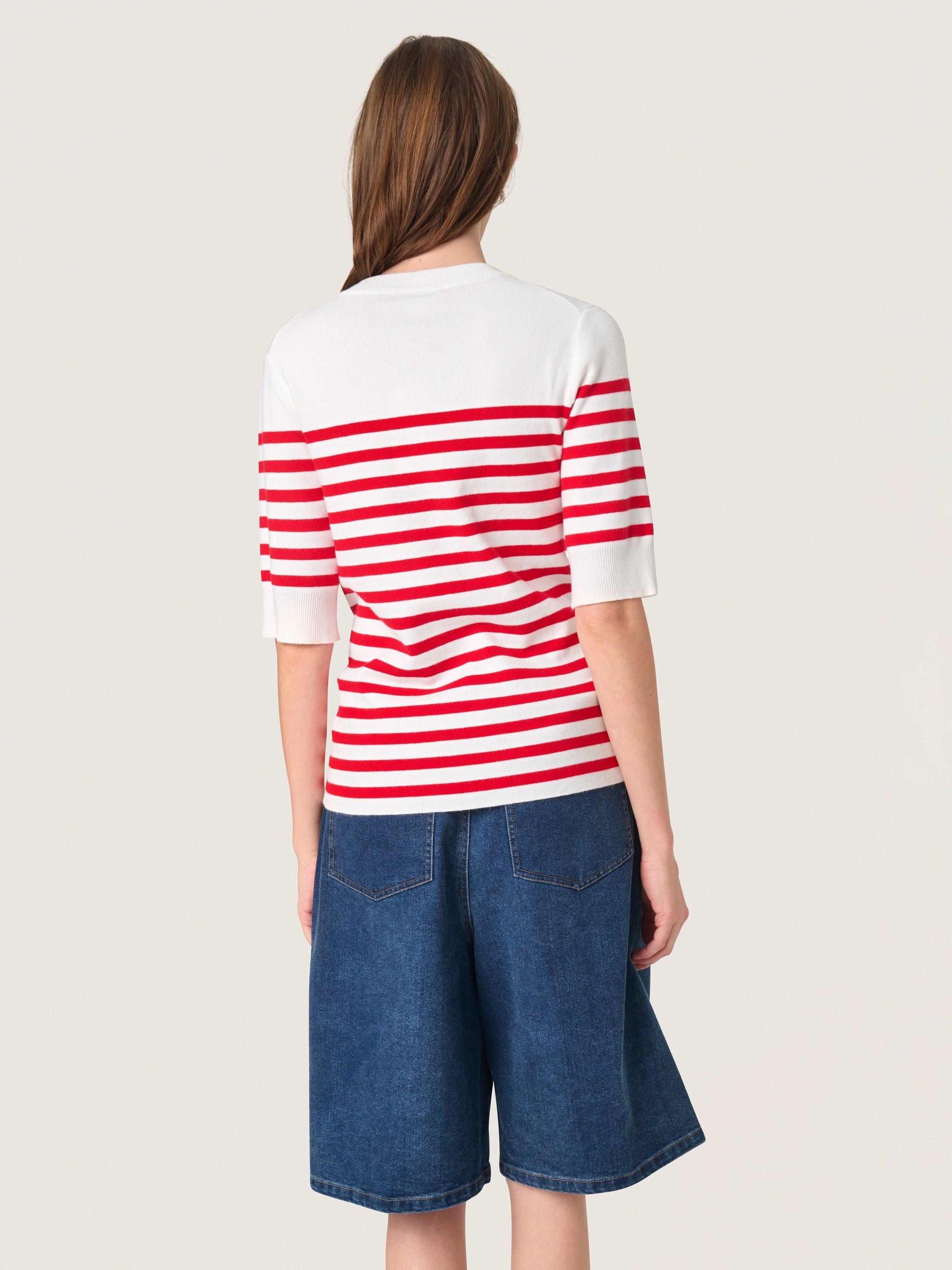 Product image 2 of 6, which shows Soaked In Luxury Spina Striped T-Shirt, White/Red, XS