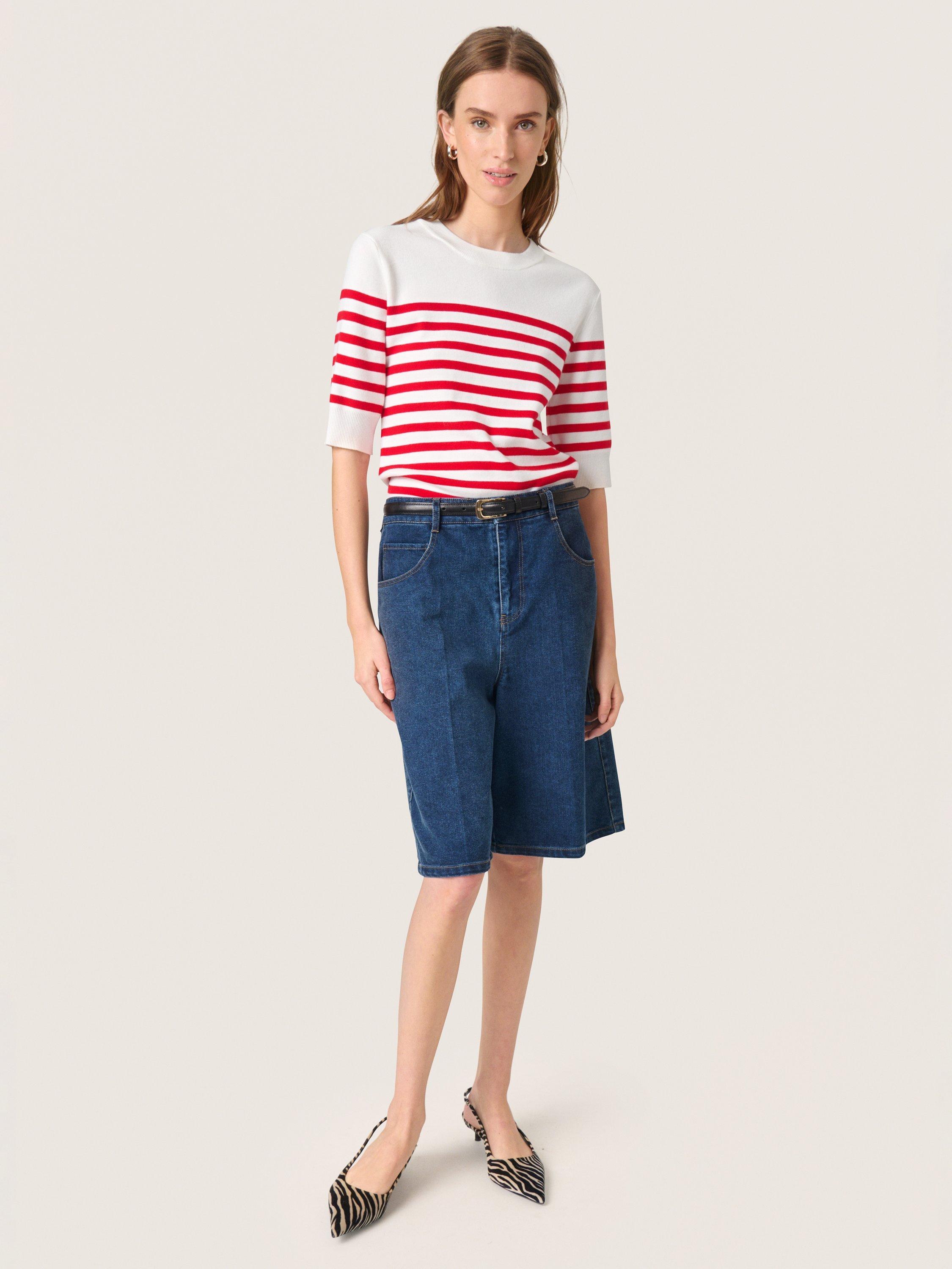 Product image 3 of 6, which shows Soaked In Luxury Spina Striped T-Shirt, White/Red, XS