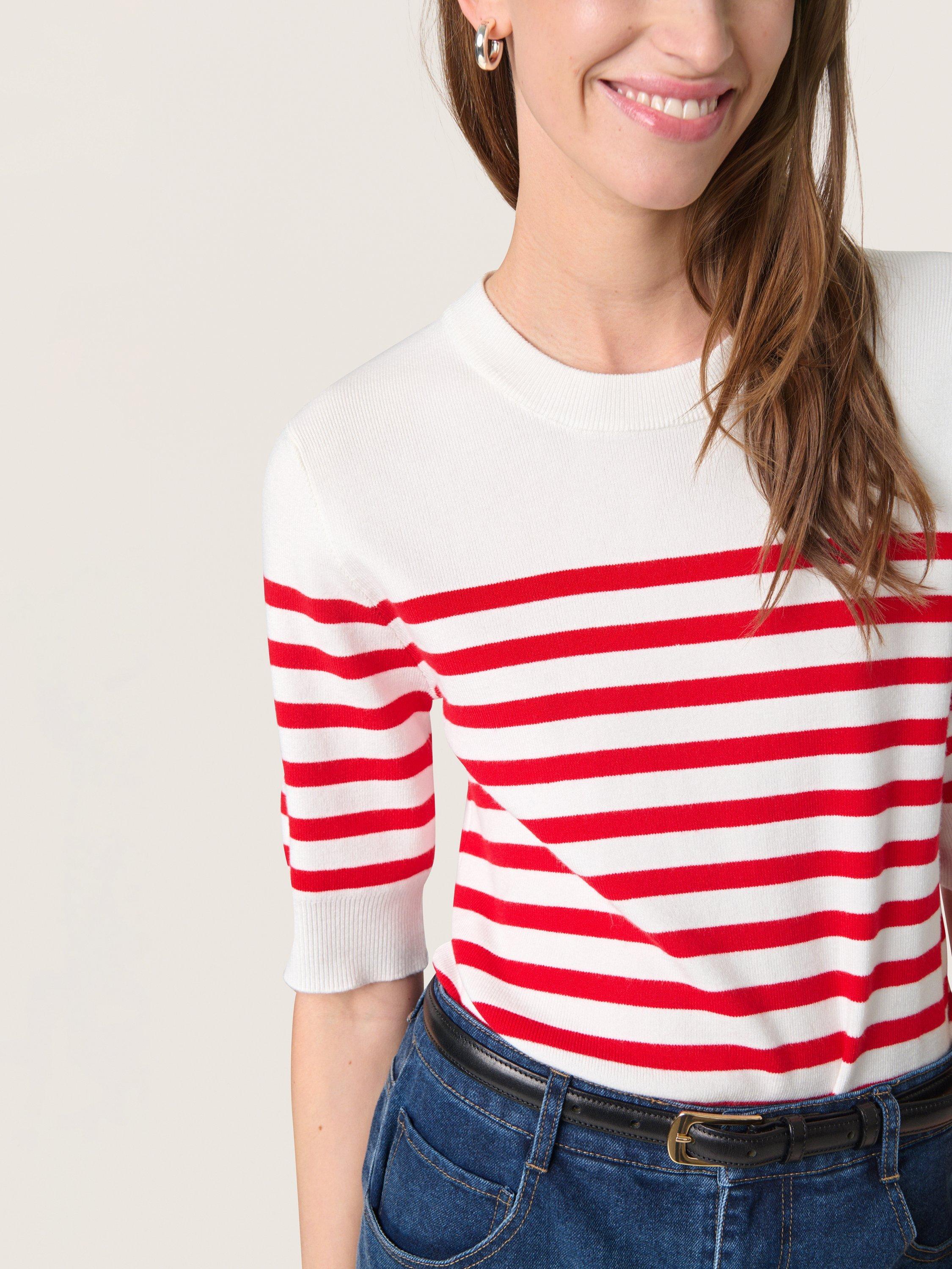 Product image 4 of 6, which shows Soaked In Luxury Spina Striped T-Shirt, White/Red, XS