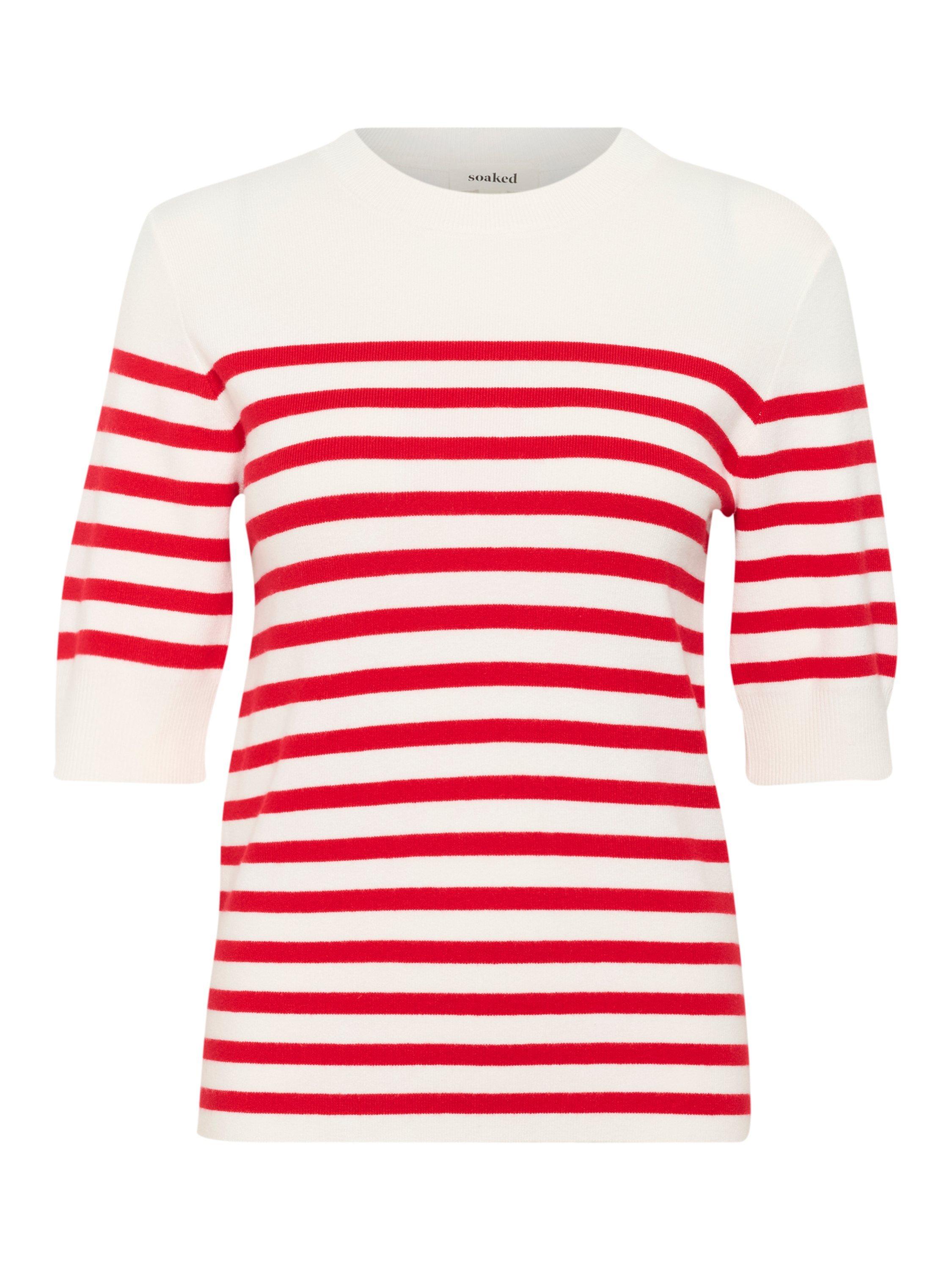 Product image 5 of 6, which shows Soaked In Luxury Spina Striped T-Shirt, White/Red, XS