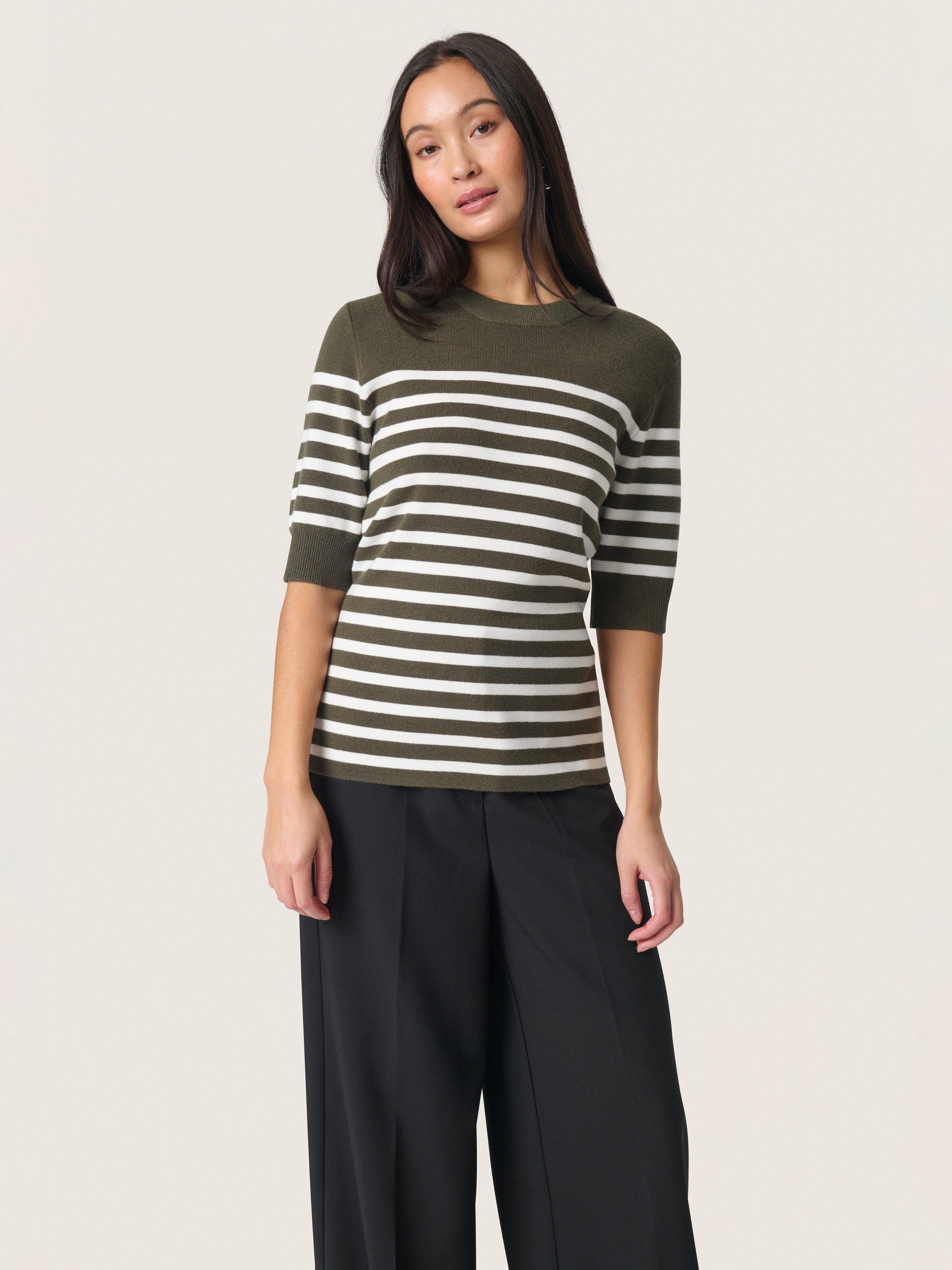 Product image 1 of 6, which shows Soaked In Luxury Spina Striped T-Shirt, Green/White, XS