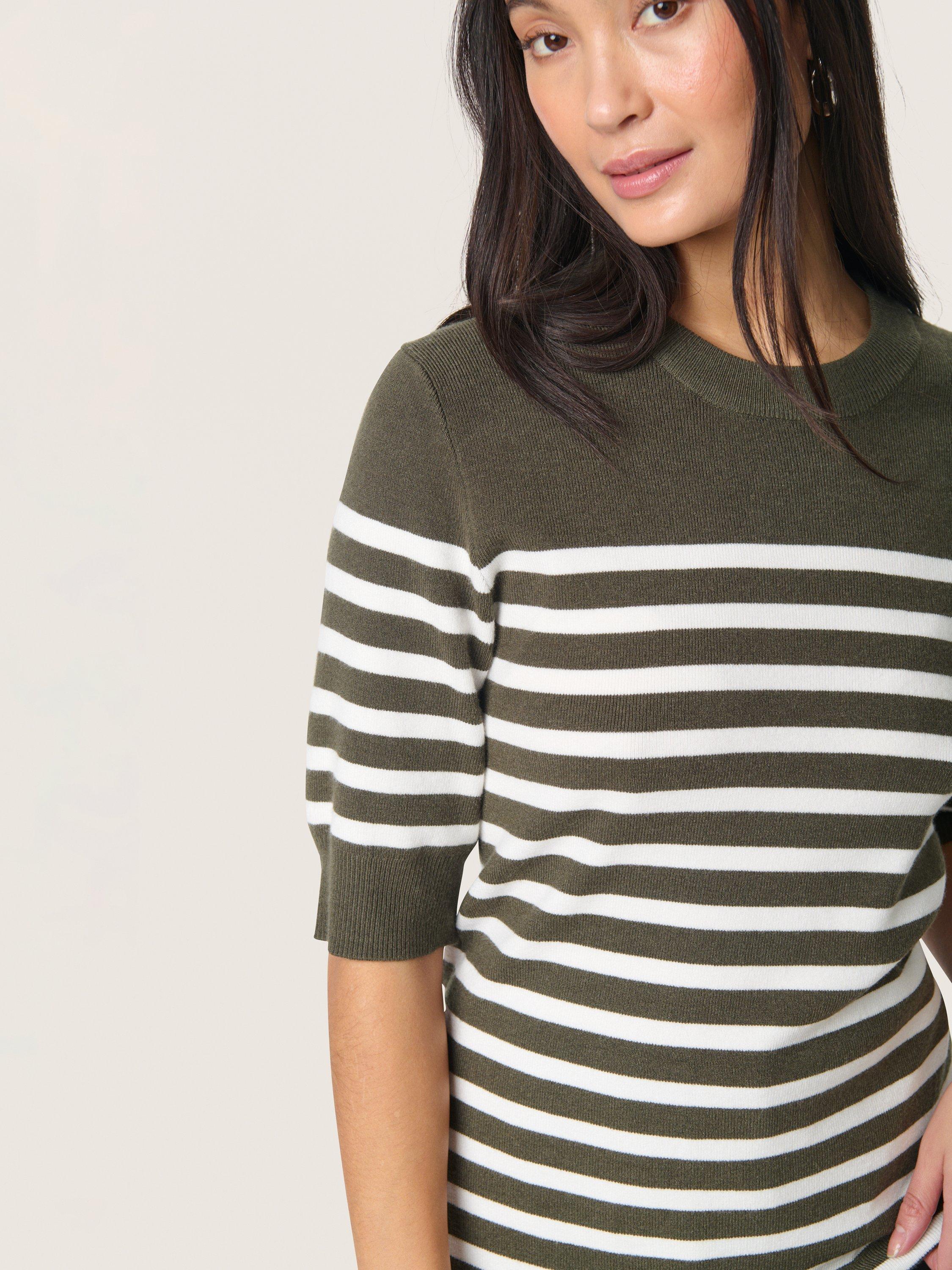 Product image 4 of 6, which shows Soaked In Luxury Spina Striped T-Shirt, Green/White, XS