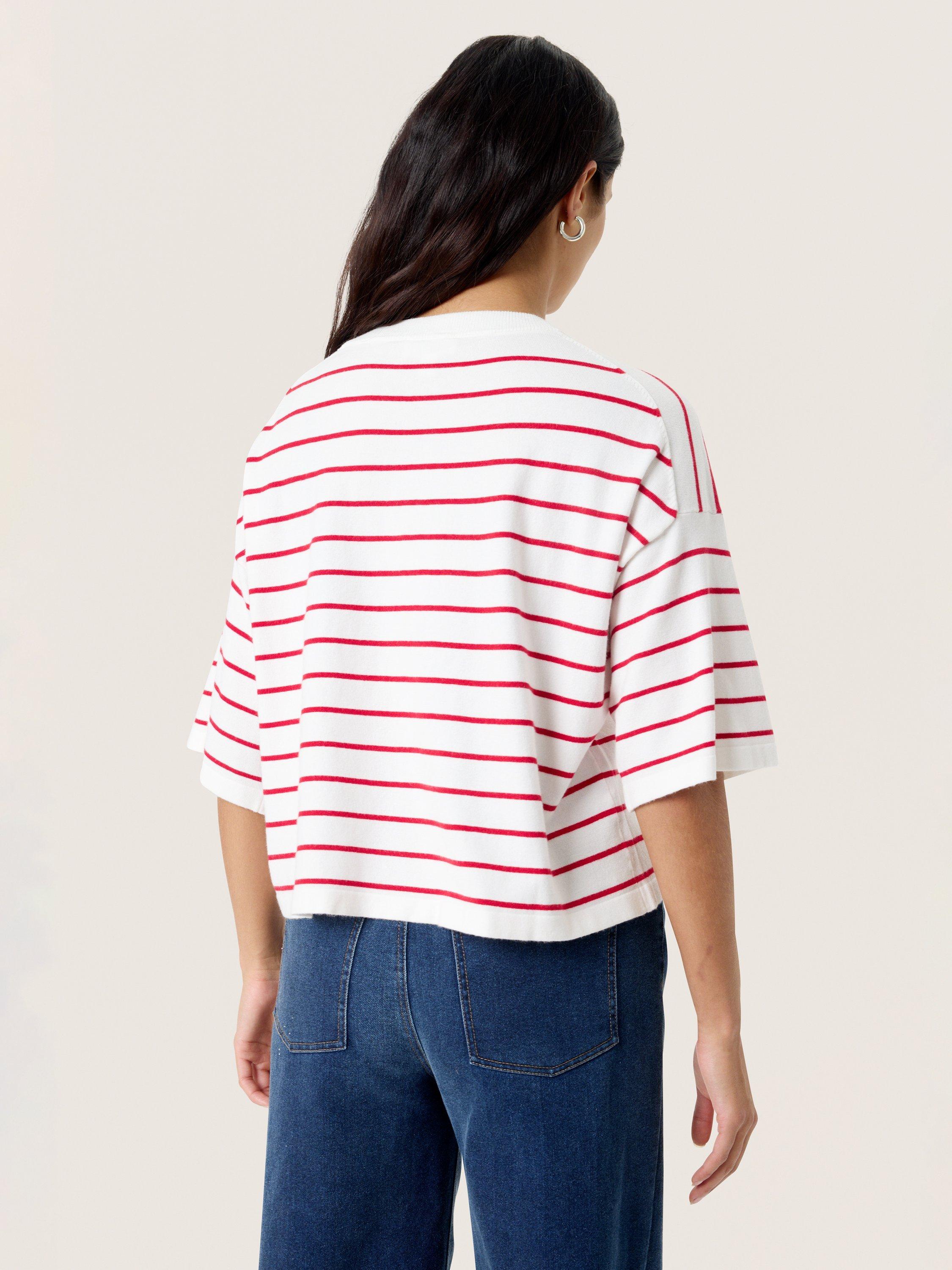 Product image 2 of 6, which shows Soaked In Luxury Spina Boxy Striped T-Shirt, Whtie/Red, XS