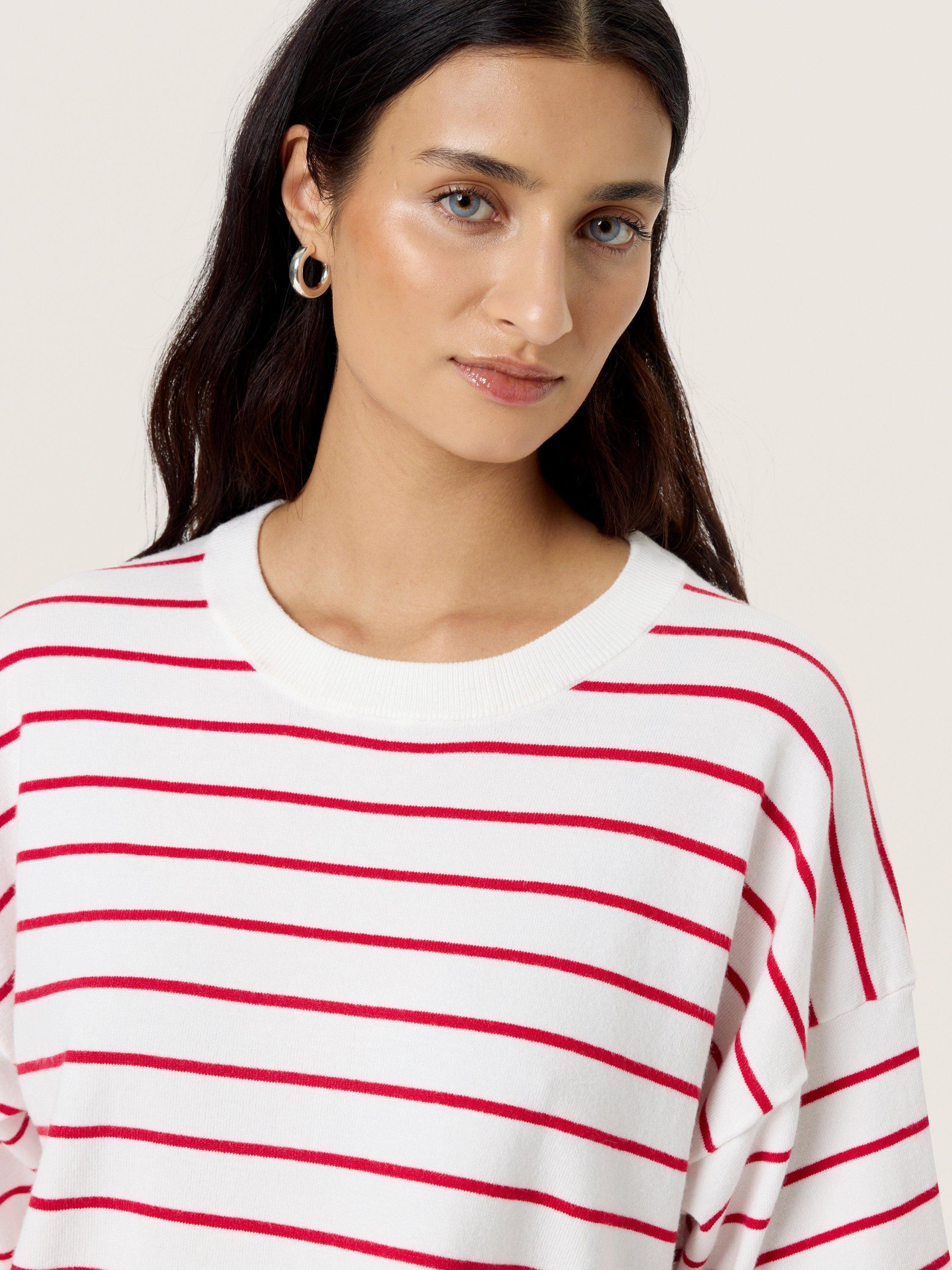 Product image 4 of 6, which shows Soaked In Luxury Spina Boxy Striped T-Shirt, Whtie/Red, XS