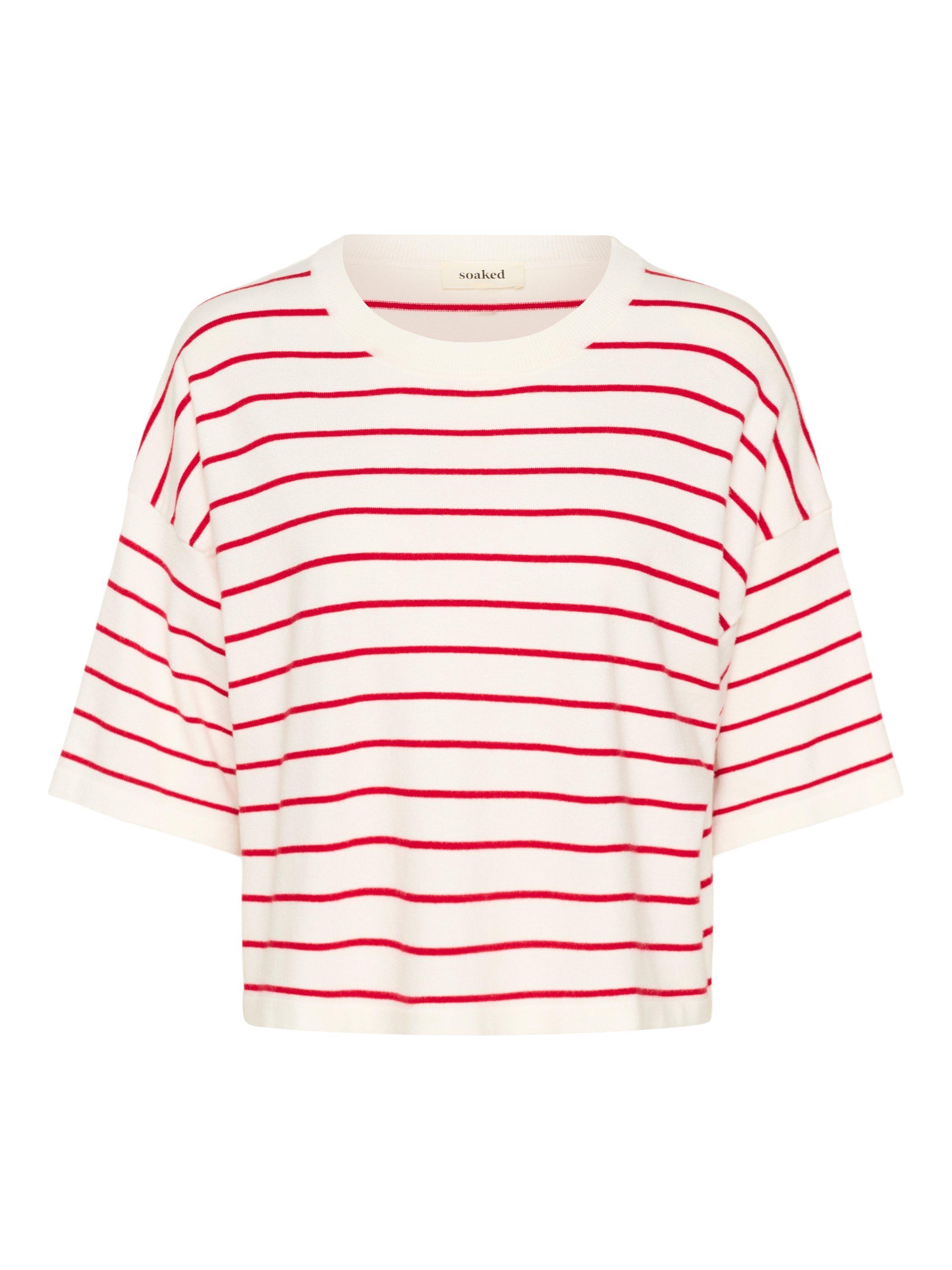 Product image 5 of 6, which shows Soaked In Luxury Spina Boxy Striped T-Shirt, Whtie/Red, XS