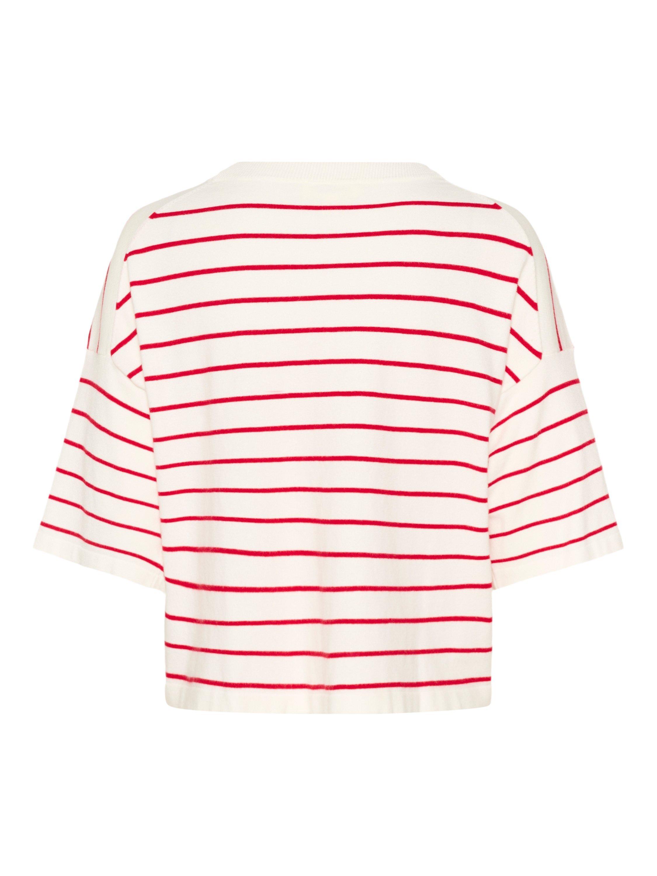 Product image 6 of 6, which shows Soaked In Luxury Spina Boxy Striped T-Shirt, Whtie/Red, XS