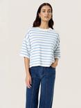 Soaked In Luxury Spina Boxy Striped T-Shirt, Whtie/Blue