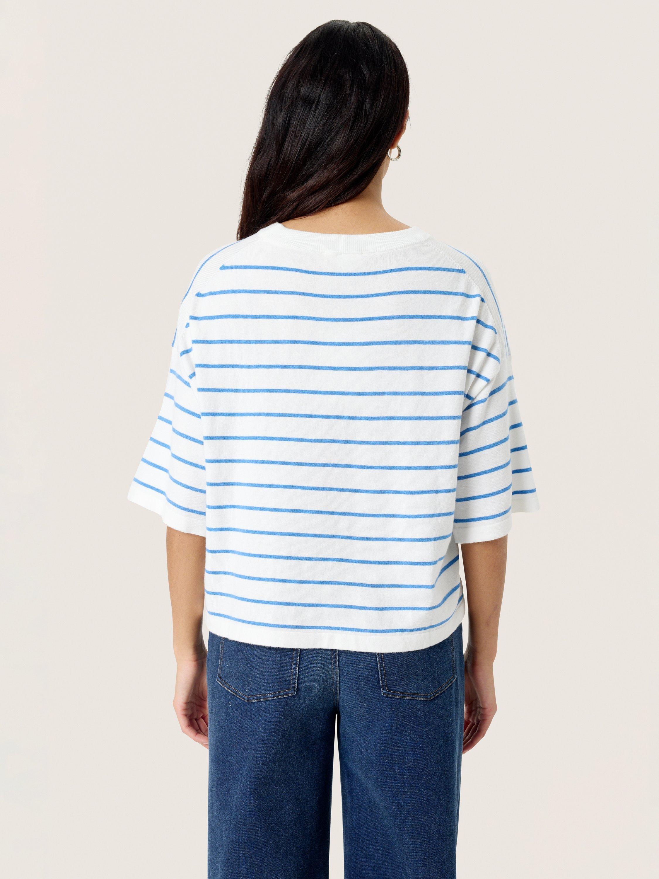 Product image 2 of 6, which shows Soaked In Luxury Spina Boxy Striped T-Shirt, Whtie/Blue, XS