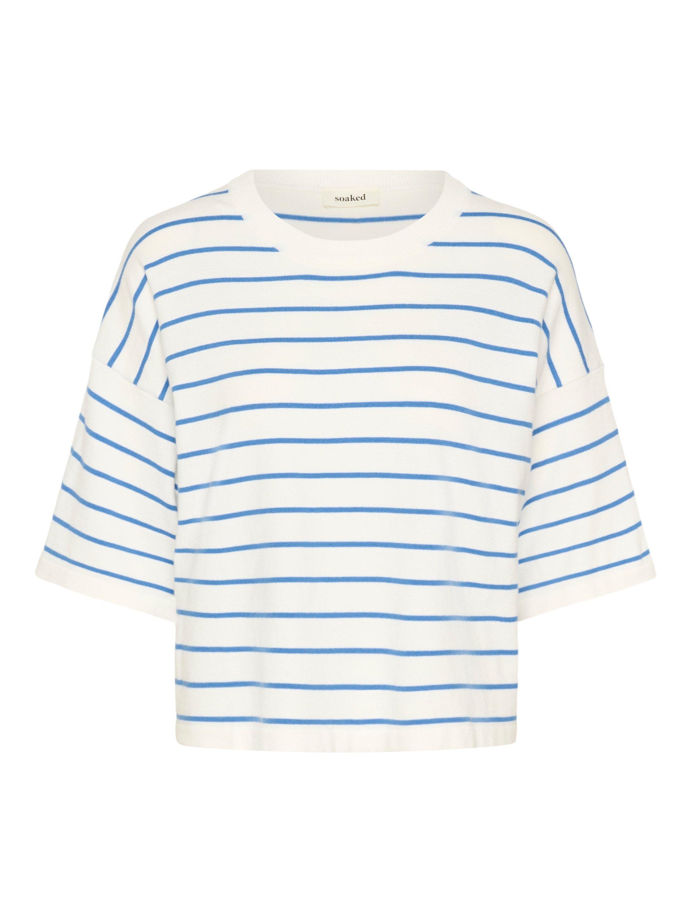 Product image 5 of 6, which shows Soaked In Luxury Spina Boxy Striped T-Shirt, Whtie/Blue, XS