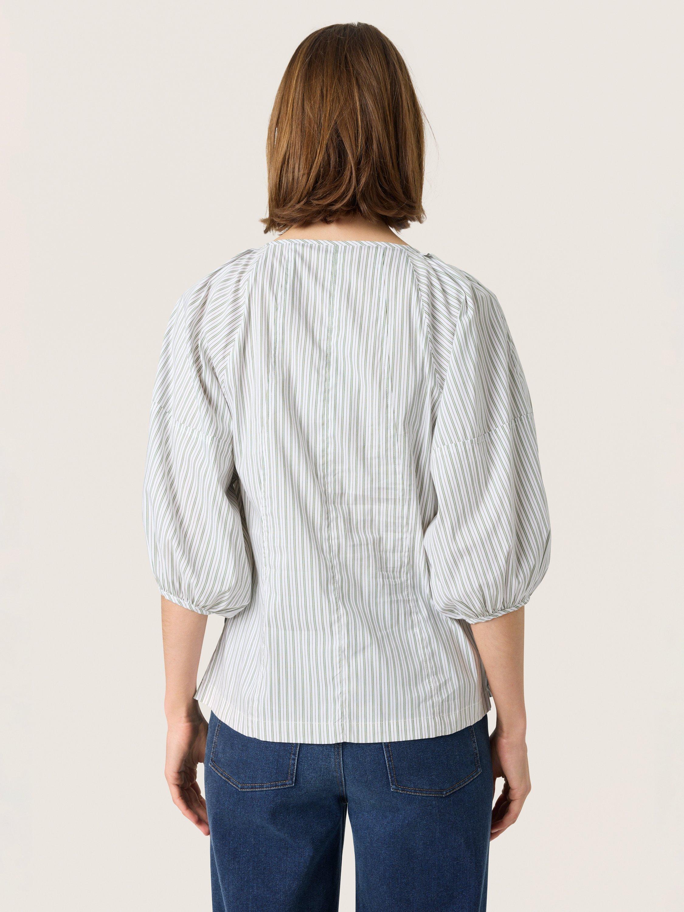 Product image 2 of 6, which shows Soaked In Luxury Helen Stripe Puff Sleeve Blouse, Green/White, XS