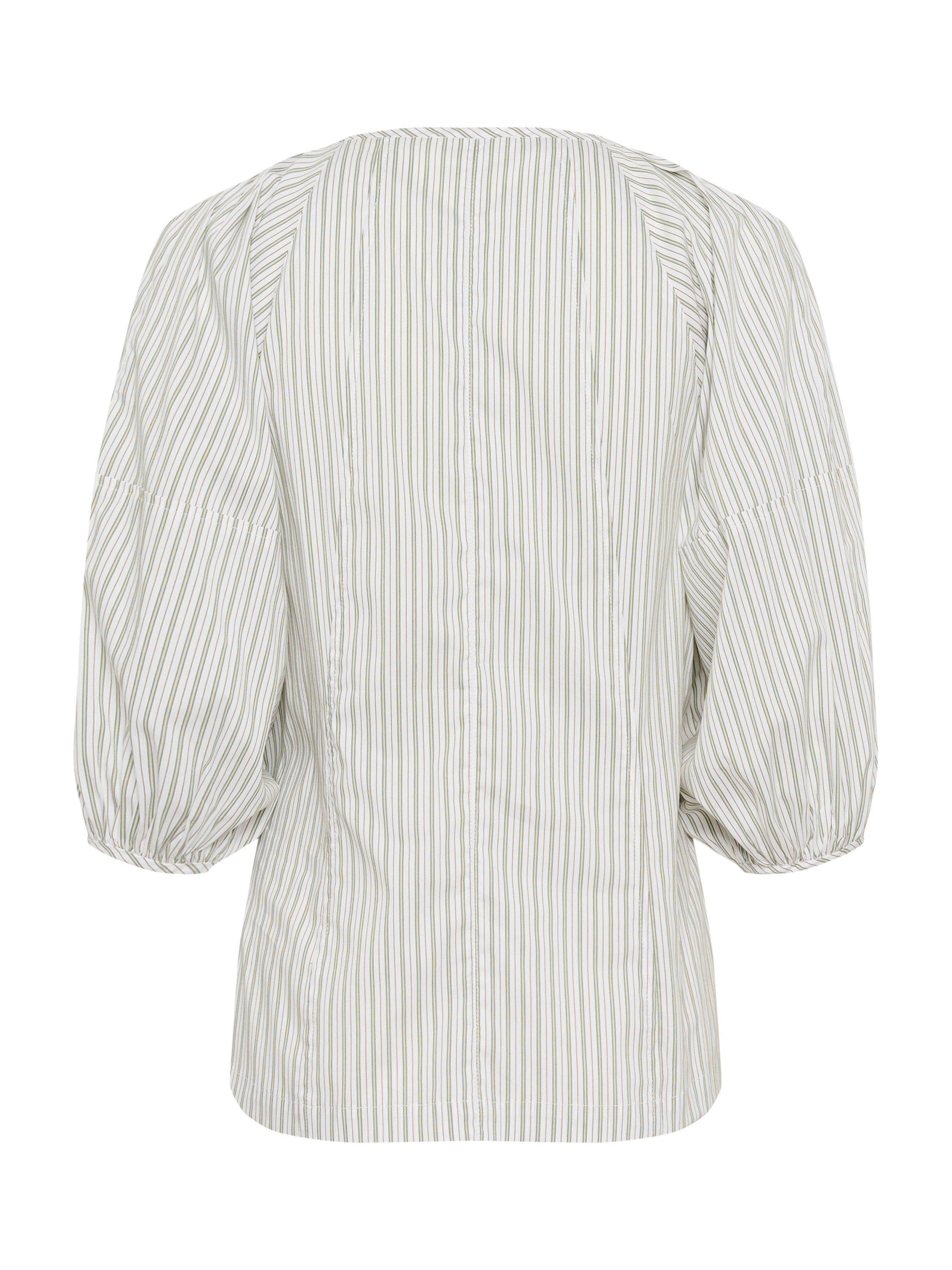 Product image 6 of 6, which shows Soaked In Luxury Helen Stripe Puff Sleeve Blouse, Green/White, XS