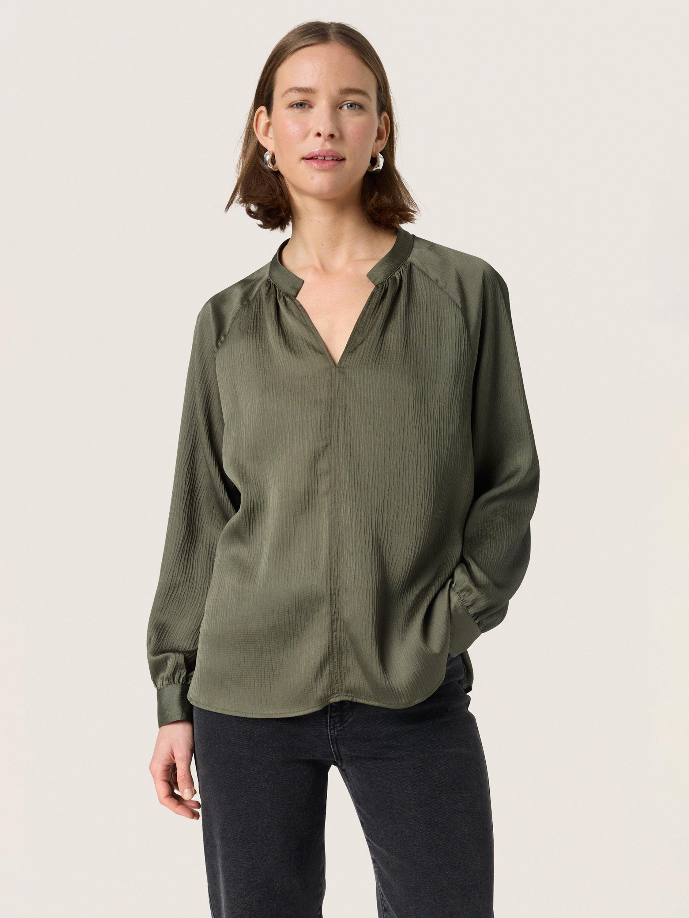Product image 1 of 6, which shows Soaked In Luxury Ioana Relaxed V-Neck Blouse, Grape Leaf, XS