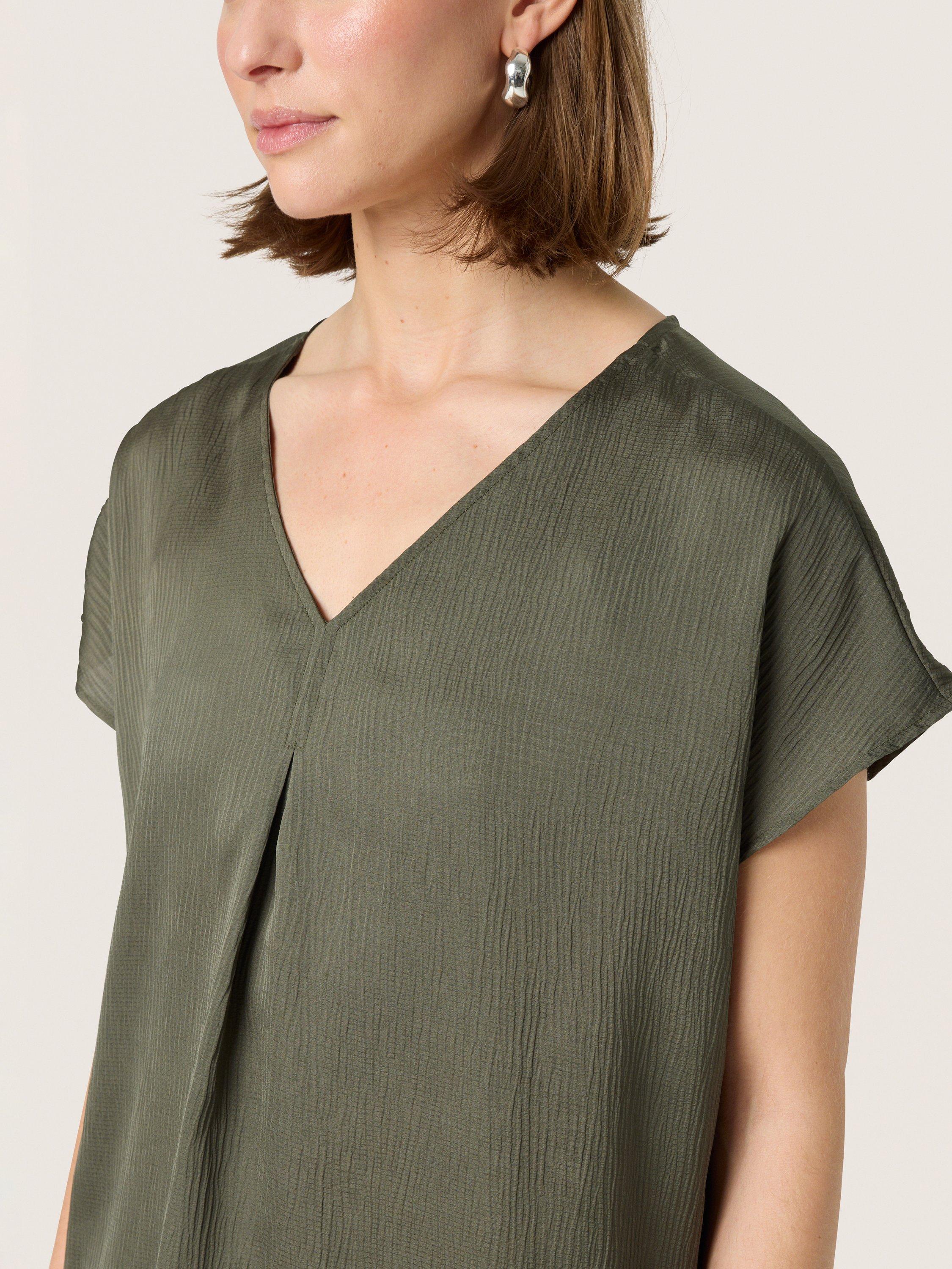 Product image 4 of 6, which shows Soaked In Luxury Ioana V-Neck Blouse, Grape Leaf, XS