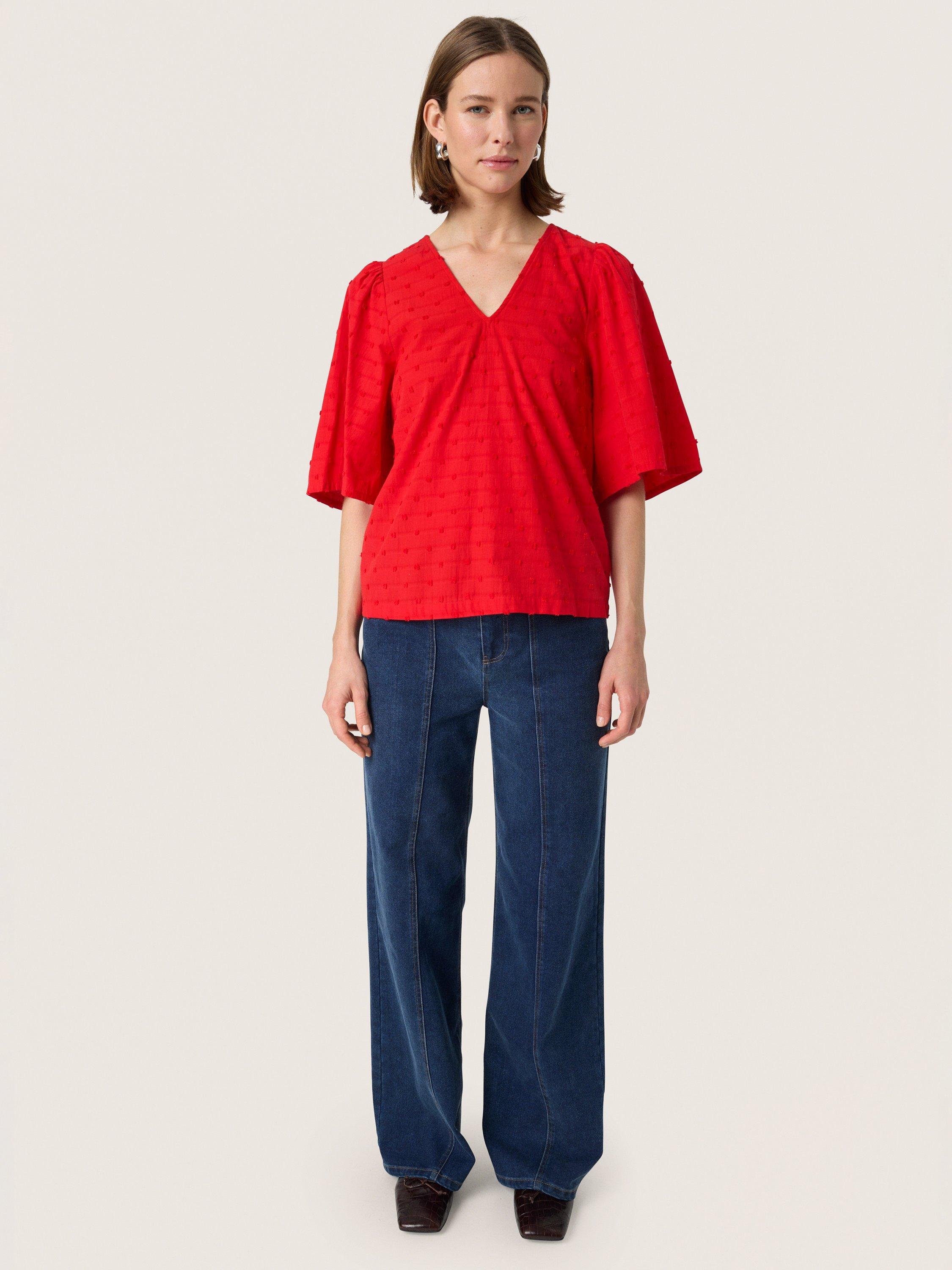 Product image 3 of 6, which shows Soaked In Luxury Sunela Felisia V-Neck Blouse, Red, XS