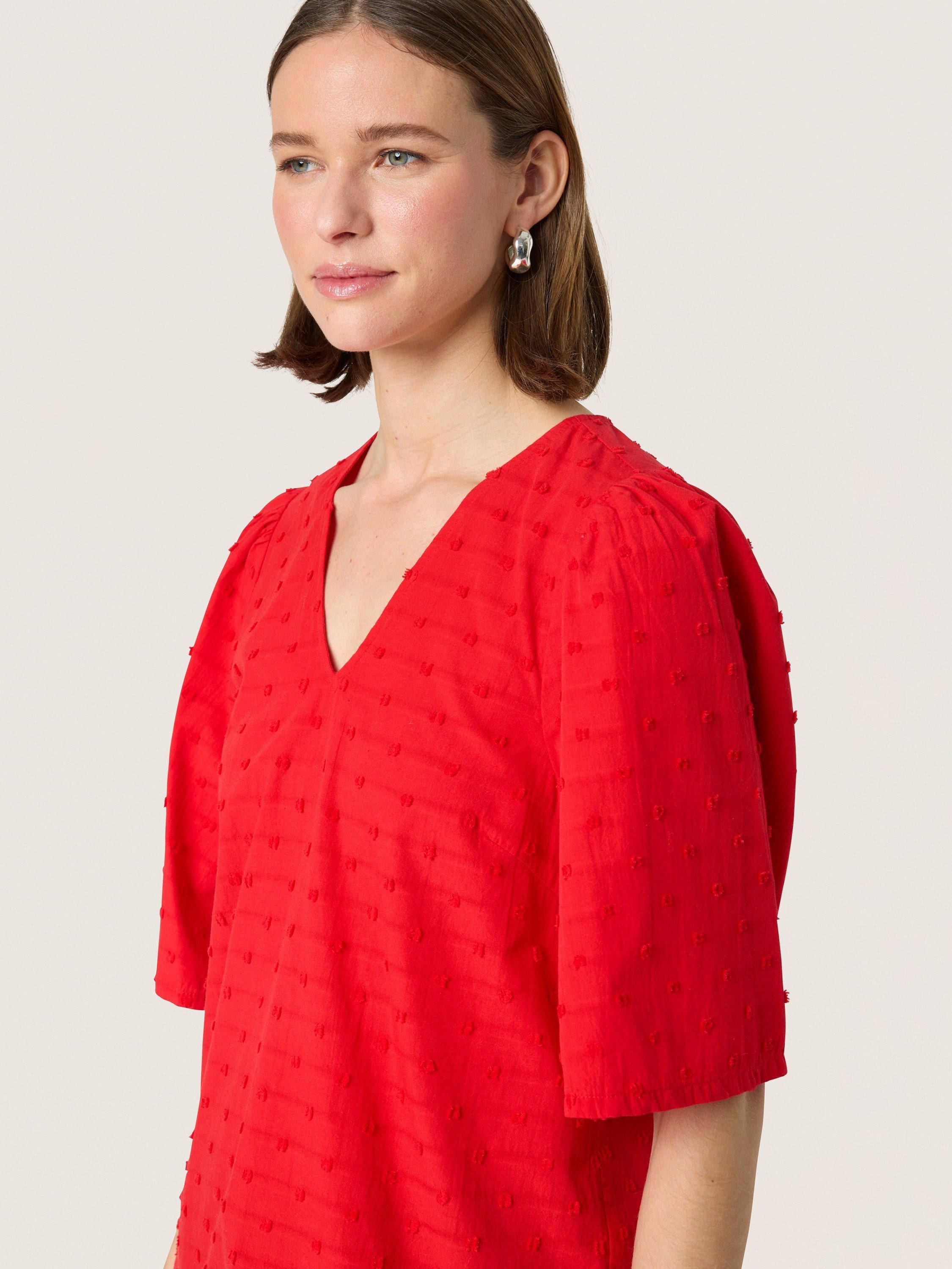 Product image 4 of 6, which shows Soaked In Luxury Sunela Felisia V-Neck Blouse, Red, XS