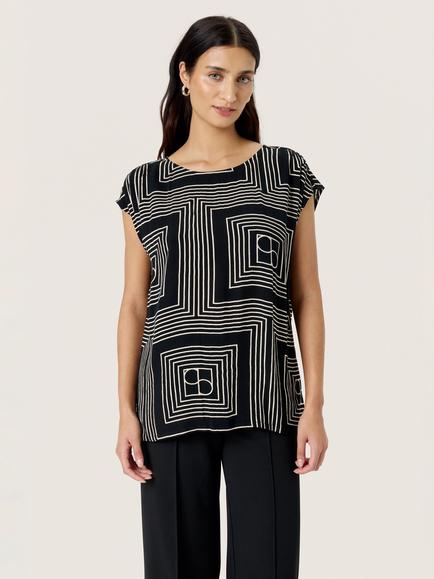 Soaked In Luxury Zaya Abstract Print Top, Black/Multi, Black/Multi