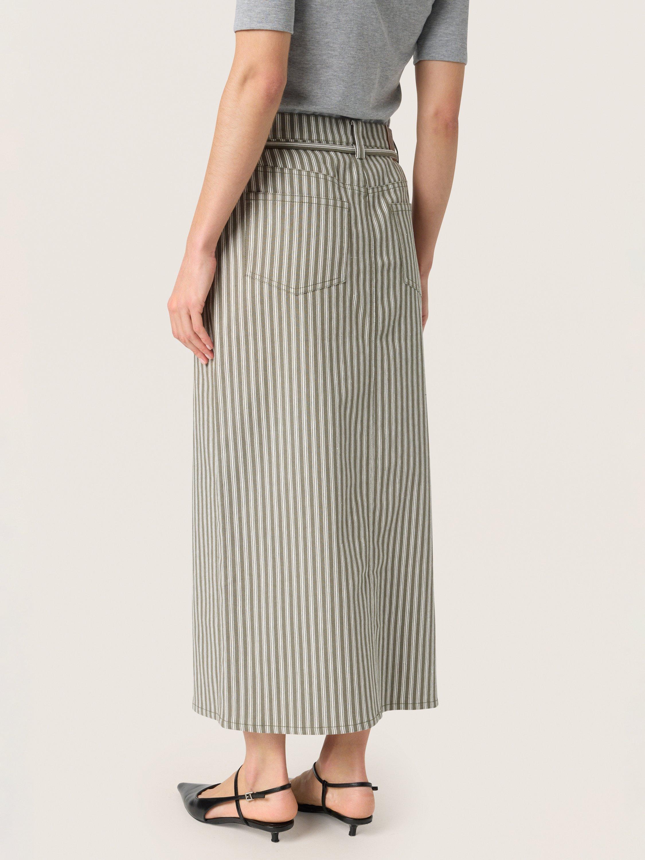 Product image 2 of 6, which shows Soaked In Luxury Libby Stripe Midi Skirt, Grape/White, XS