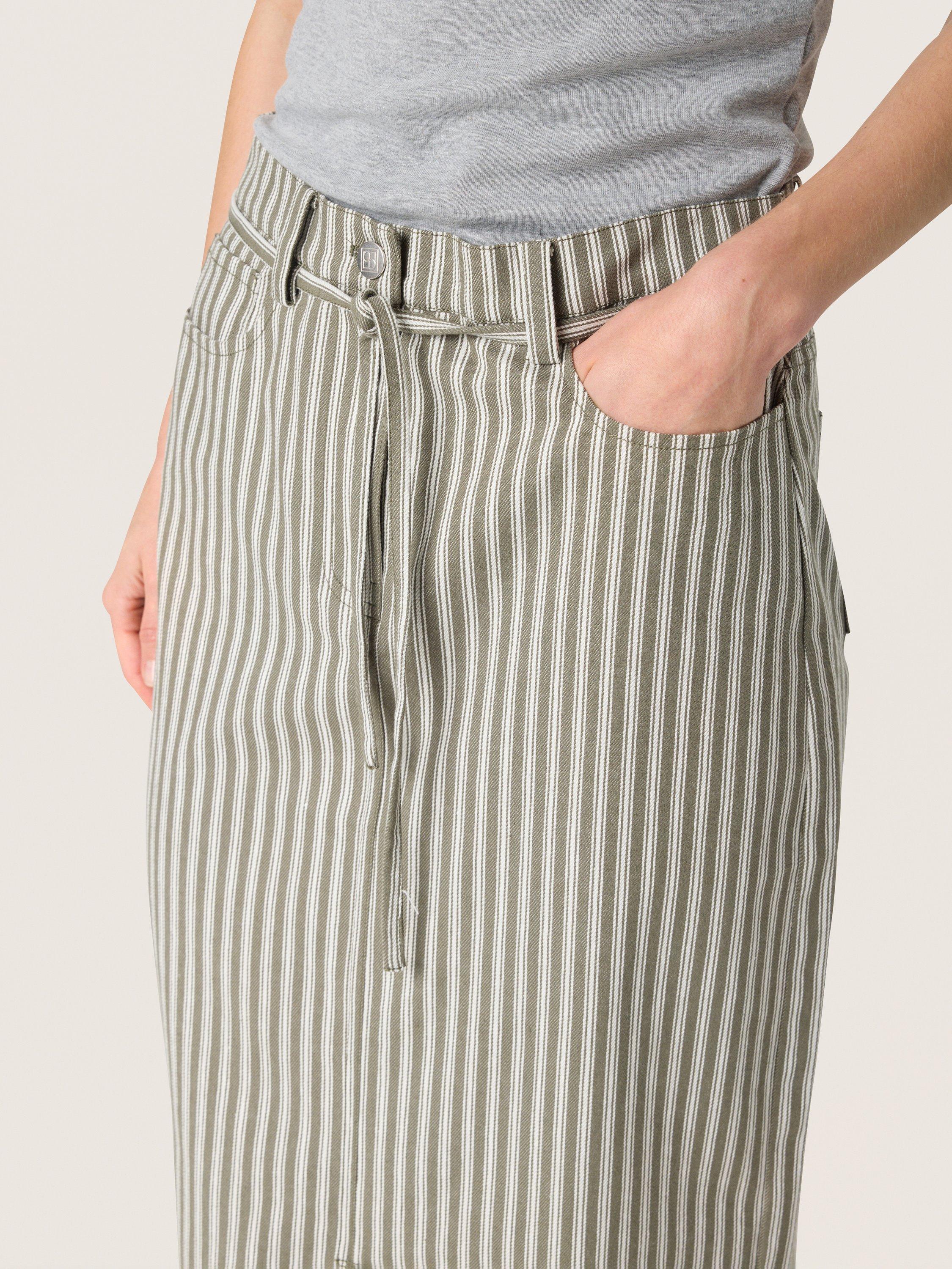 Product image 4 of 6, which shows Soaked In Luxury Libby Stripe Midi Skirt, Grape/White, XS