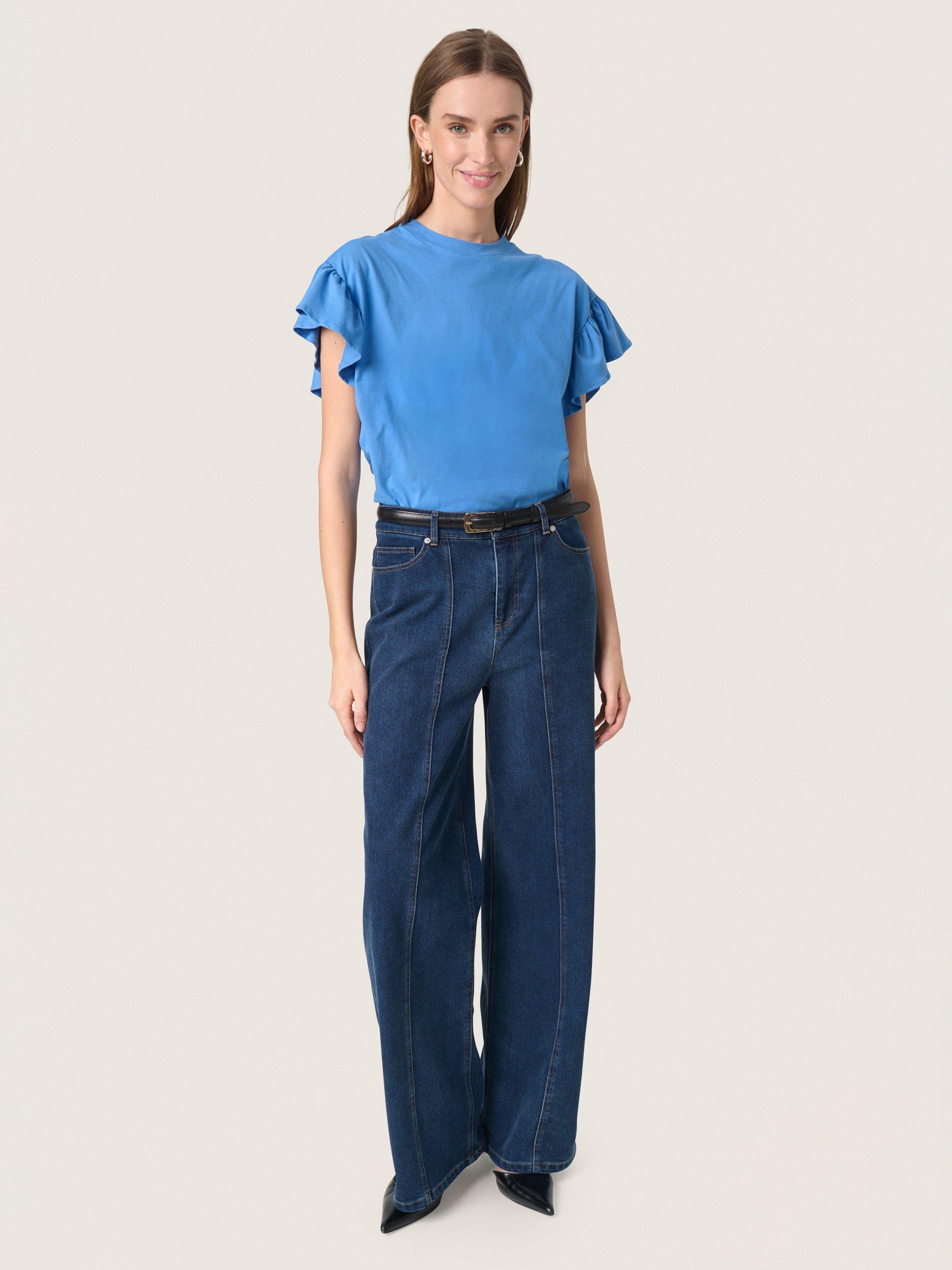 Product image 3 of 6, which shows Soaked In Luxury Jina Frilly Sleeve T-Shirt, Blue Yonder, XS