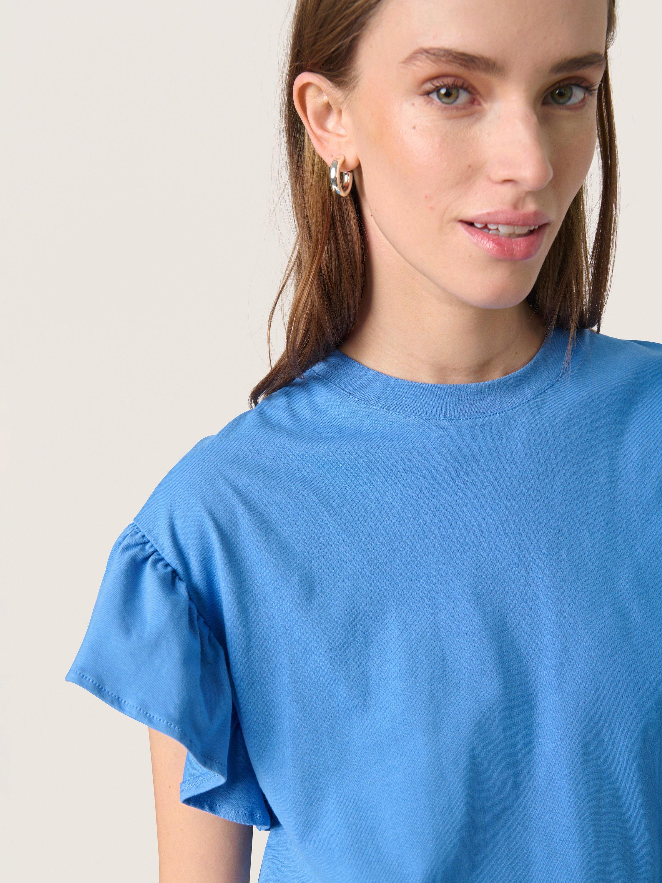 Product image 4 of 6, which shows Soaked In Luxury Jina Frilly Sleeve T-Shirt, Blue Yonder, XS