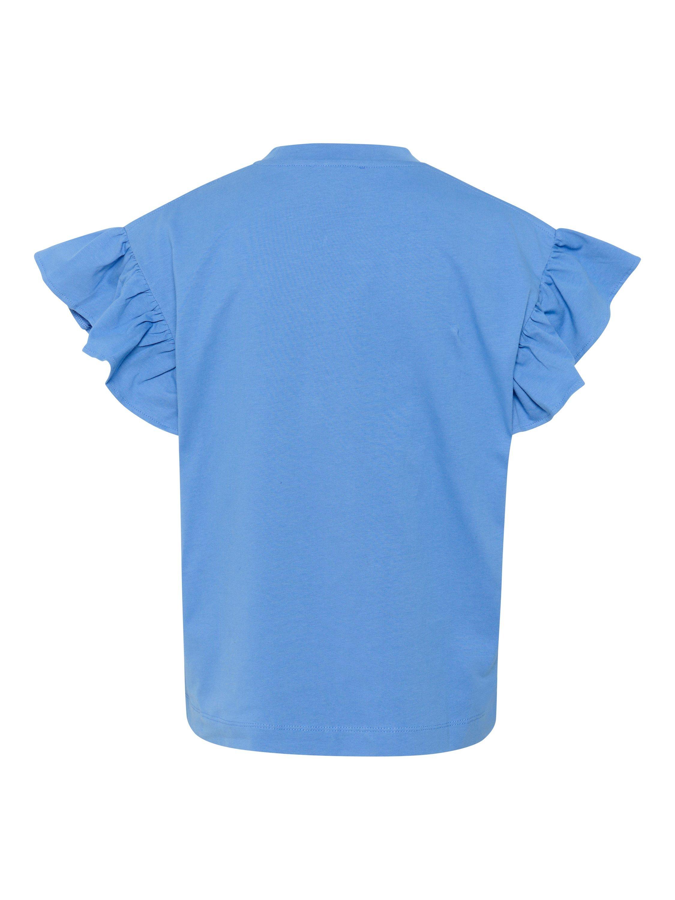 Product image 6 of 6, which shows Soaked In Luxury Jina Frilly Sleeve T-Shirt, Blue Yonder, XS