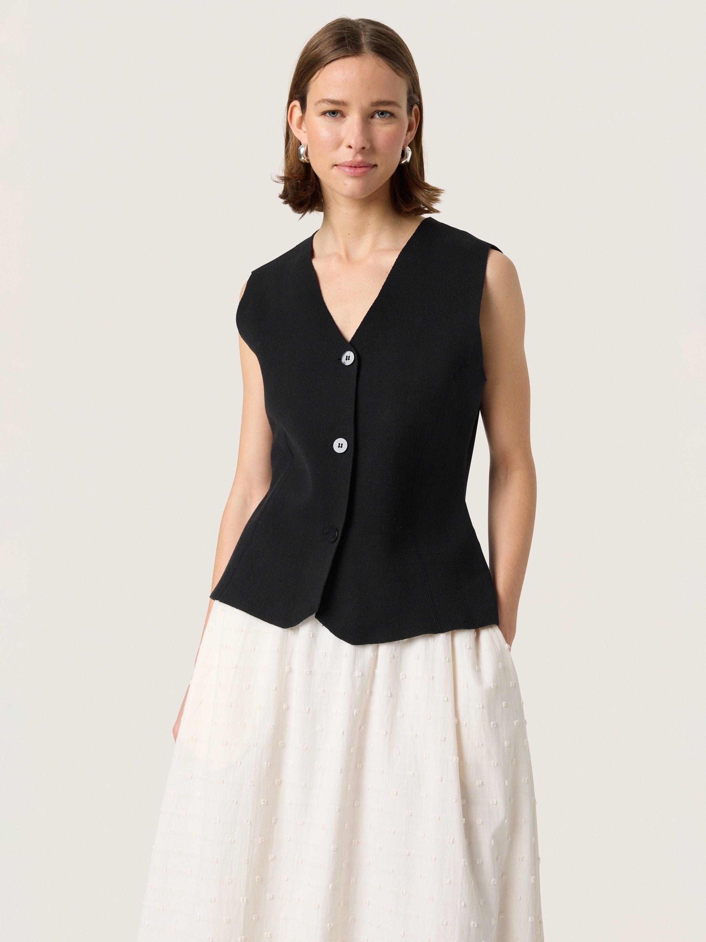 Product image 1 of 6, which shows Soaked In Luxury Haven Cotton Waistcoat, Black, XS
