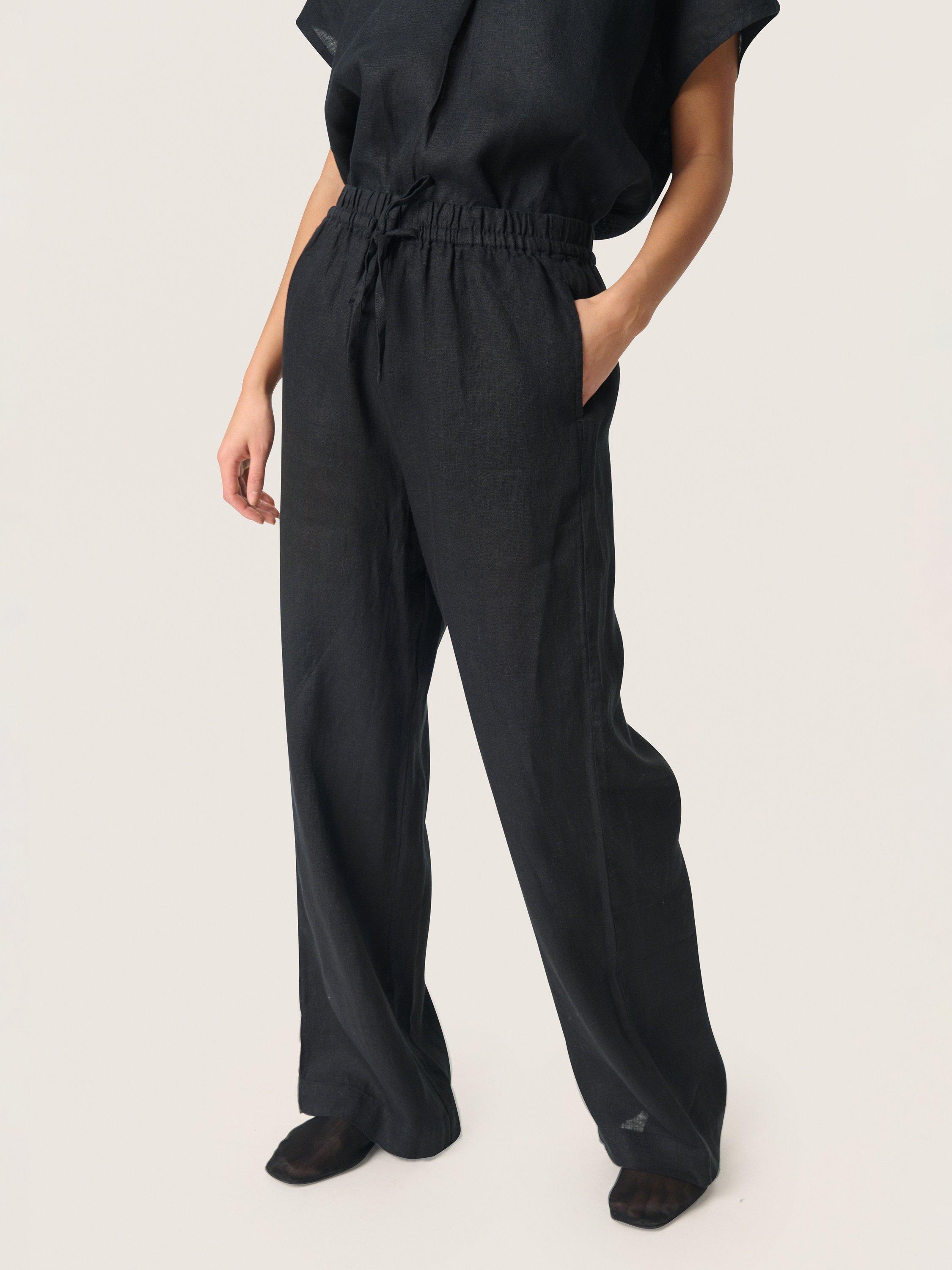 Product image 1 of 6, which shows Soaked In Luxury Celian Linen Wide Leg Trousers, Black, XS