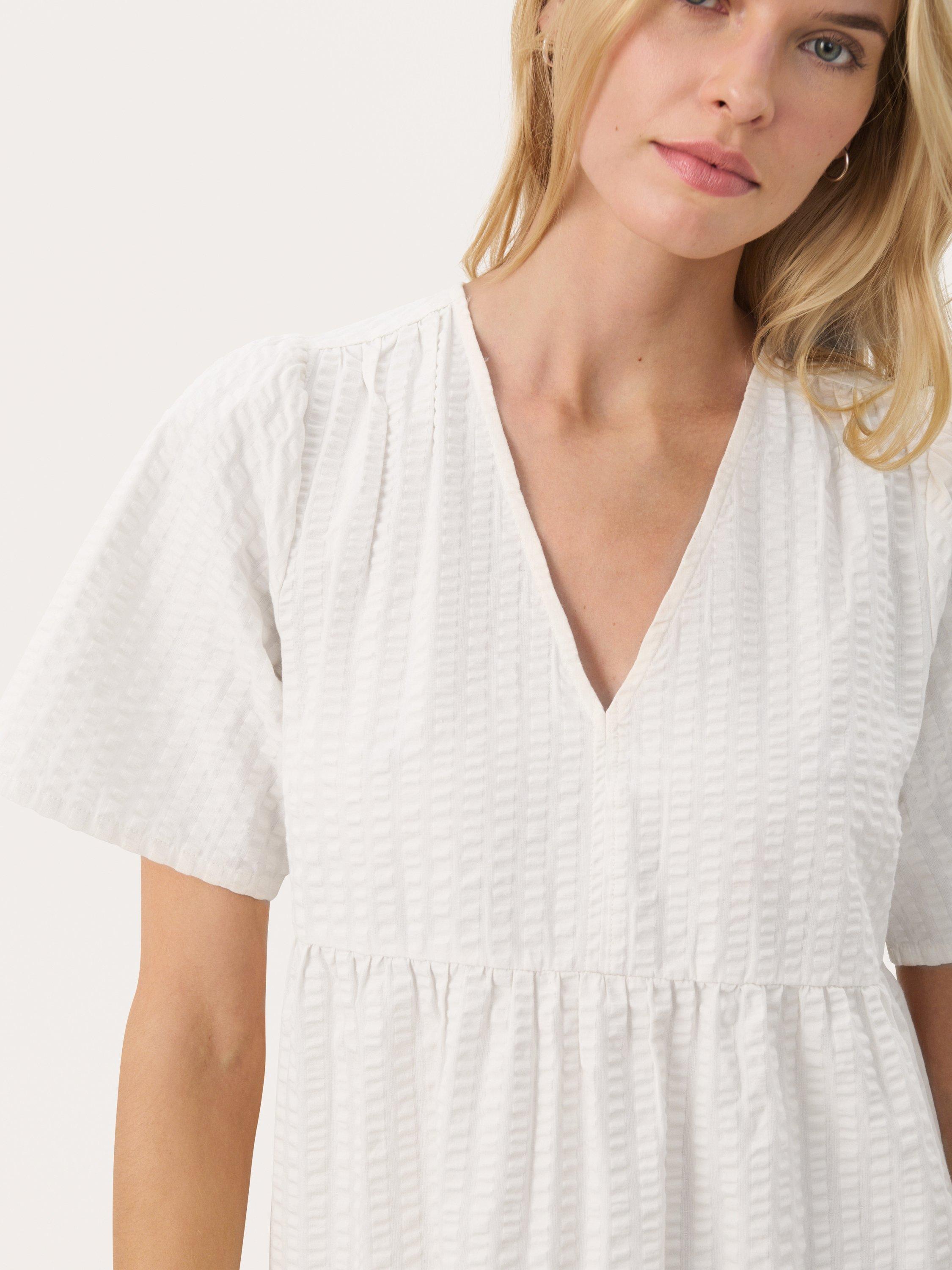 Product image 4 of 4, which shows Part Two Pamia Cotton Textured Smock Dress, White, 8