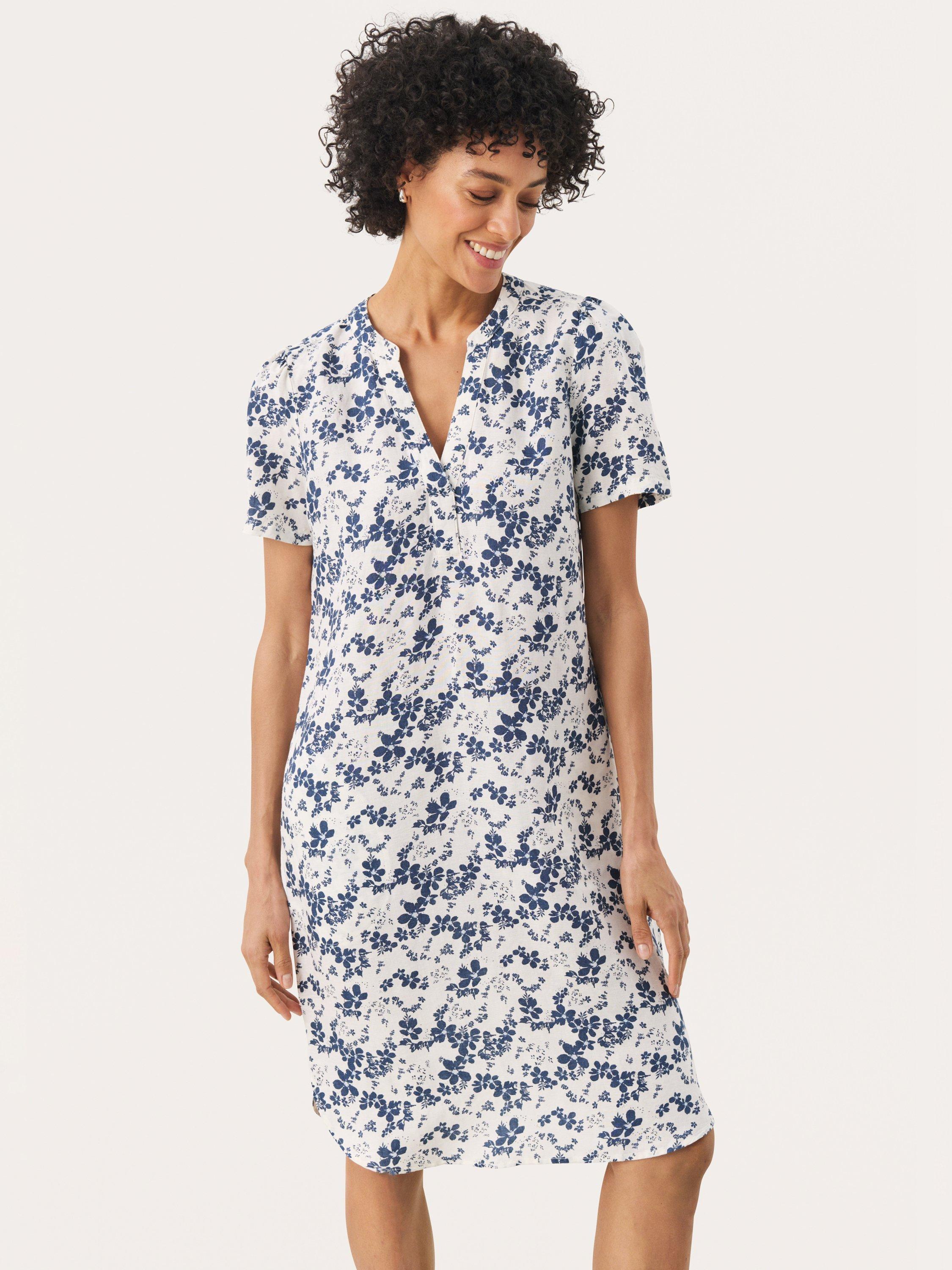 Product image 1 of 6, which shows Part Two Aminase Floral Linen Blend Tunic Dress, Blue/Multi, 8
