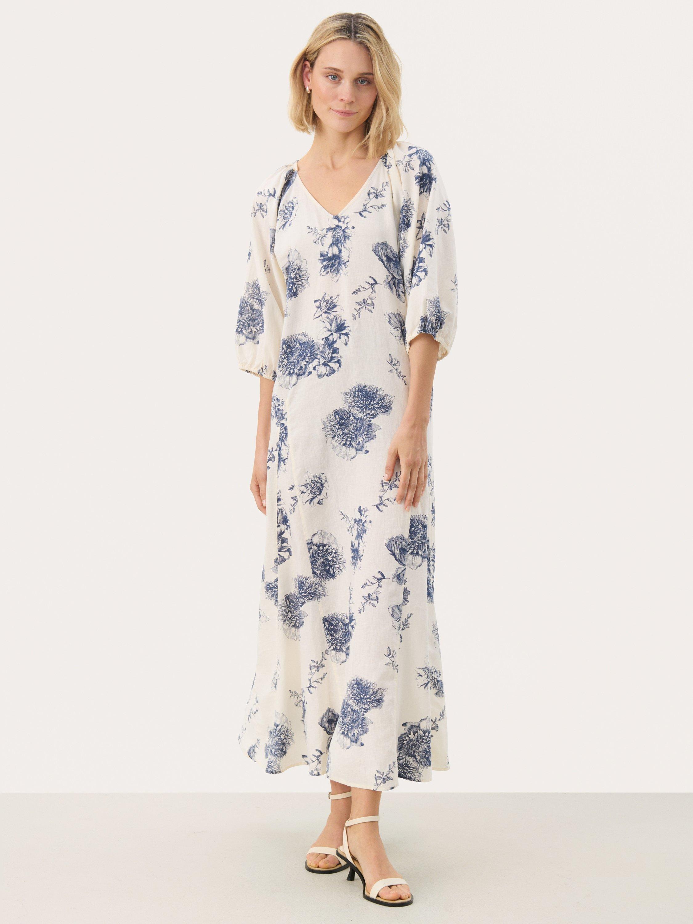 Product image 1 of 6, which shows Part Two Ruthys Floral Linen Blend Midi Dress, Natural/Multi, 8