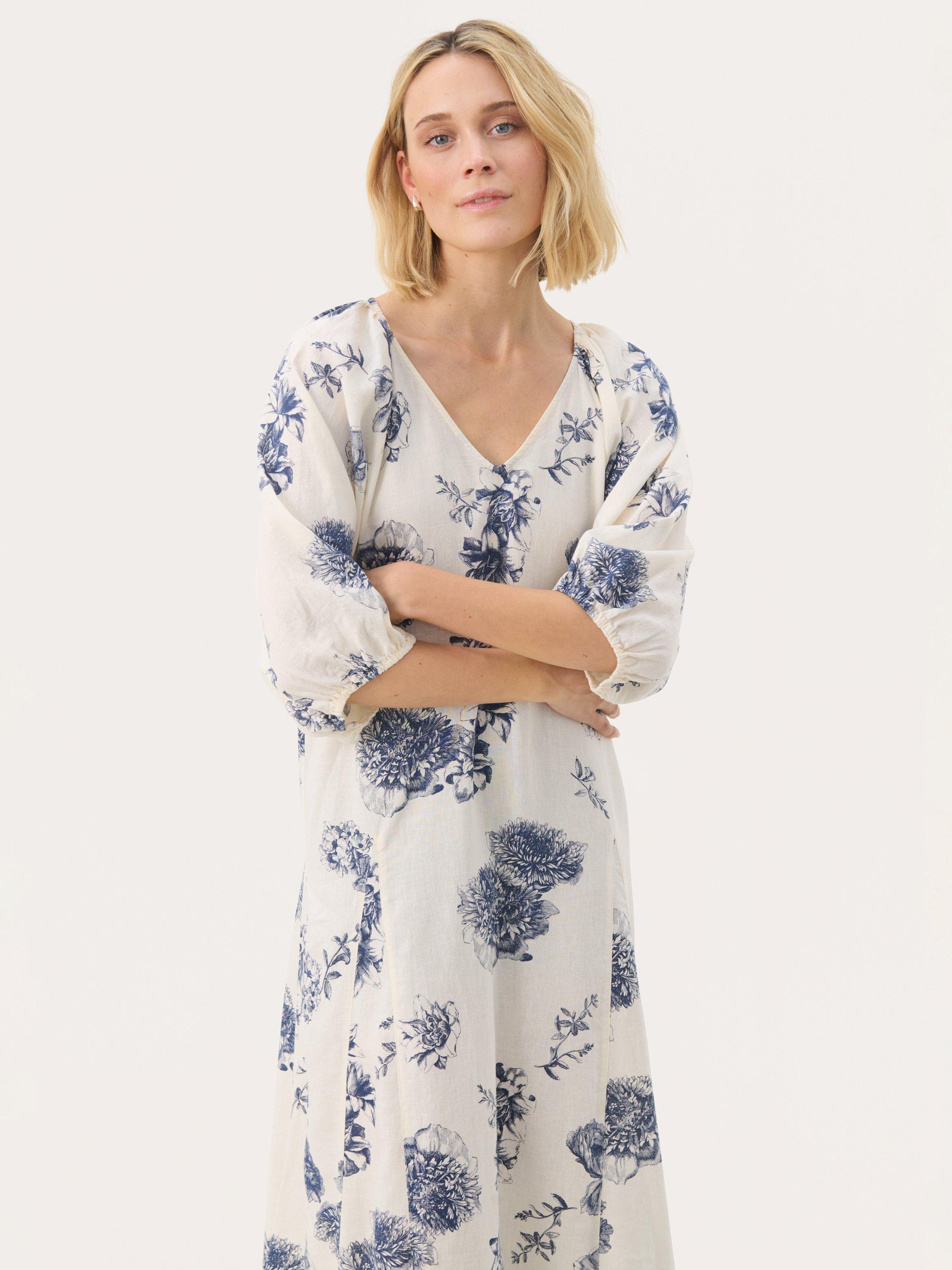 Product image 3 of 6, which shows Part Two Ruthys Floral Linen Blend Midi Dress, Natural/Multi, 8