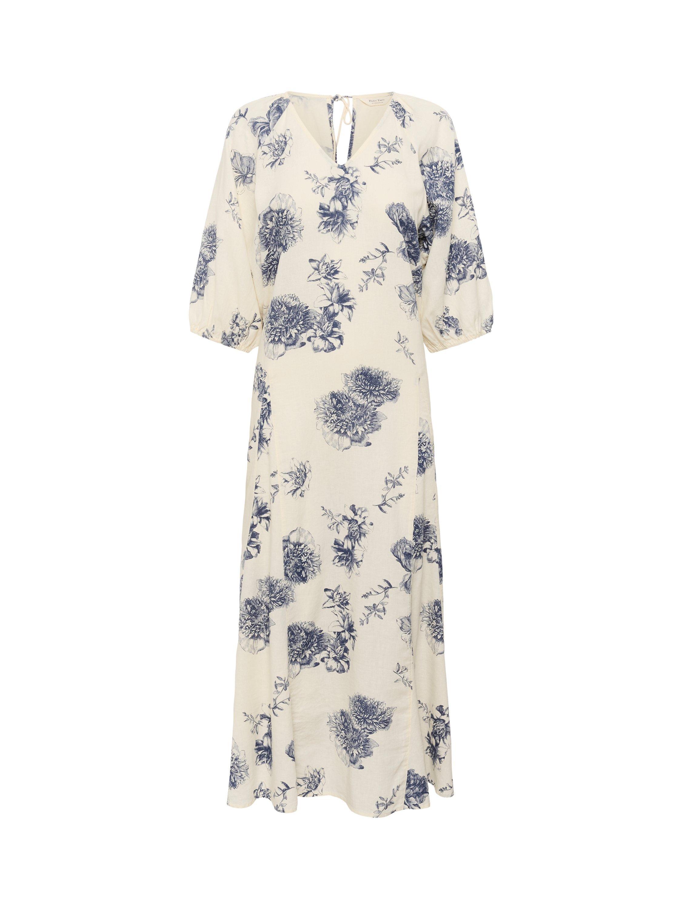 Product image 5 of 6, which shows Part Two Ruthys Floral Linen Blend Midi Dress, Natural/Multi, 8