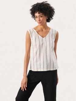 Part Two Remi Stripe Linen Cotton Blend Top, White/Multi