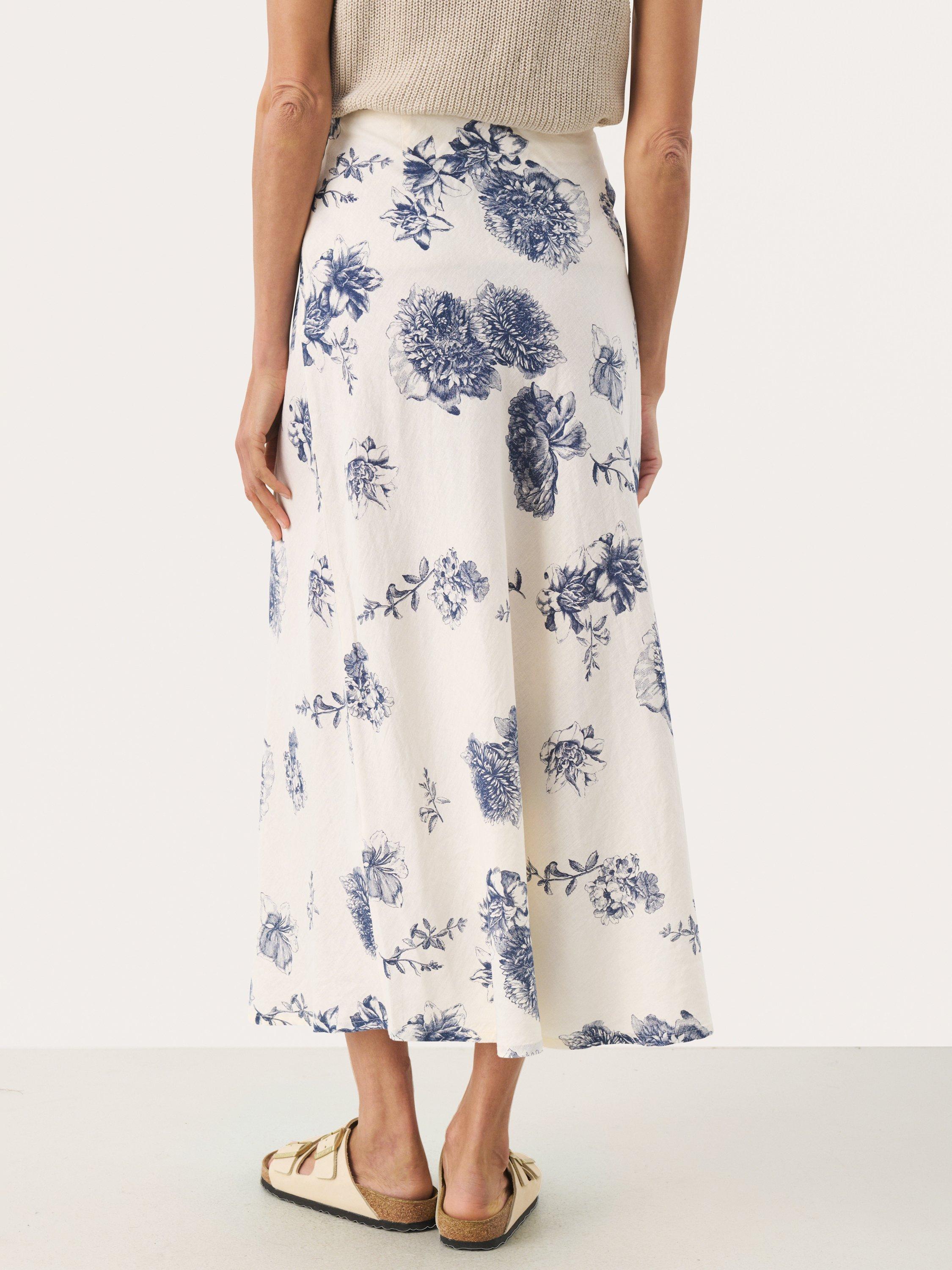 Product image 2 of 6, which shows Part Two Nittas Floral Linen Blend Midi Skirt, Blue/Multi, 8