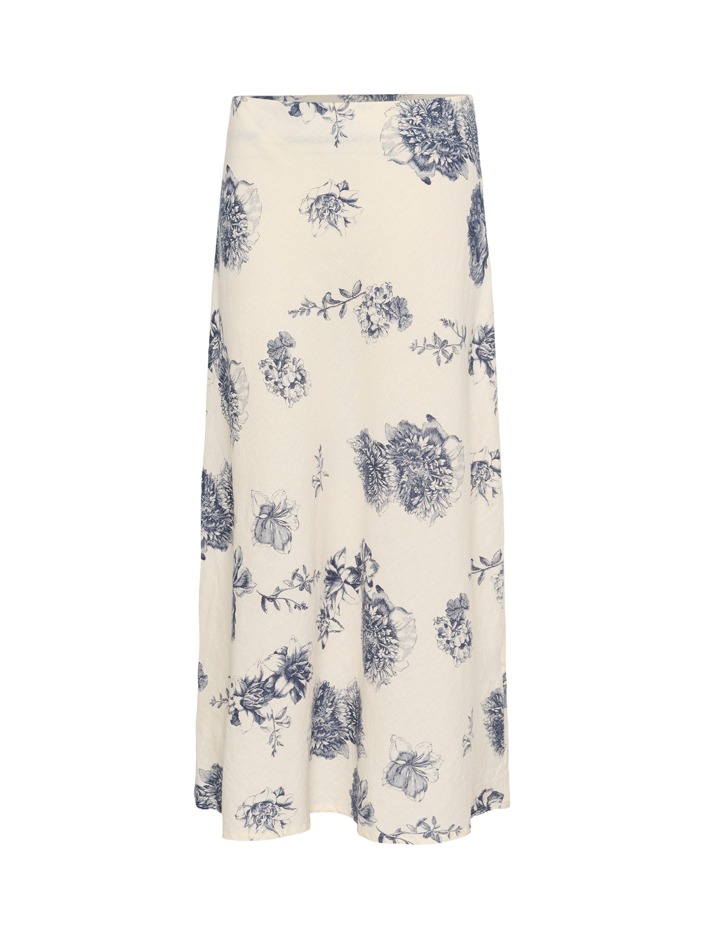 Product image 5 of 6, which shows Part Two Nittas Floral Linen Blend Midi Skirt, Blue/Multi, 8