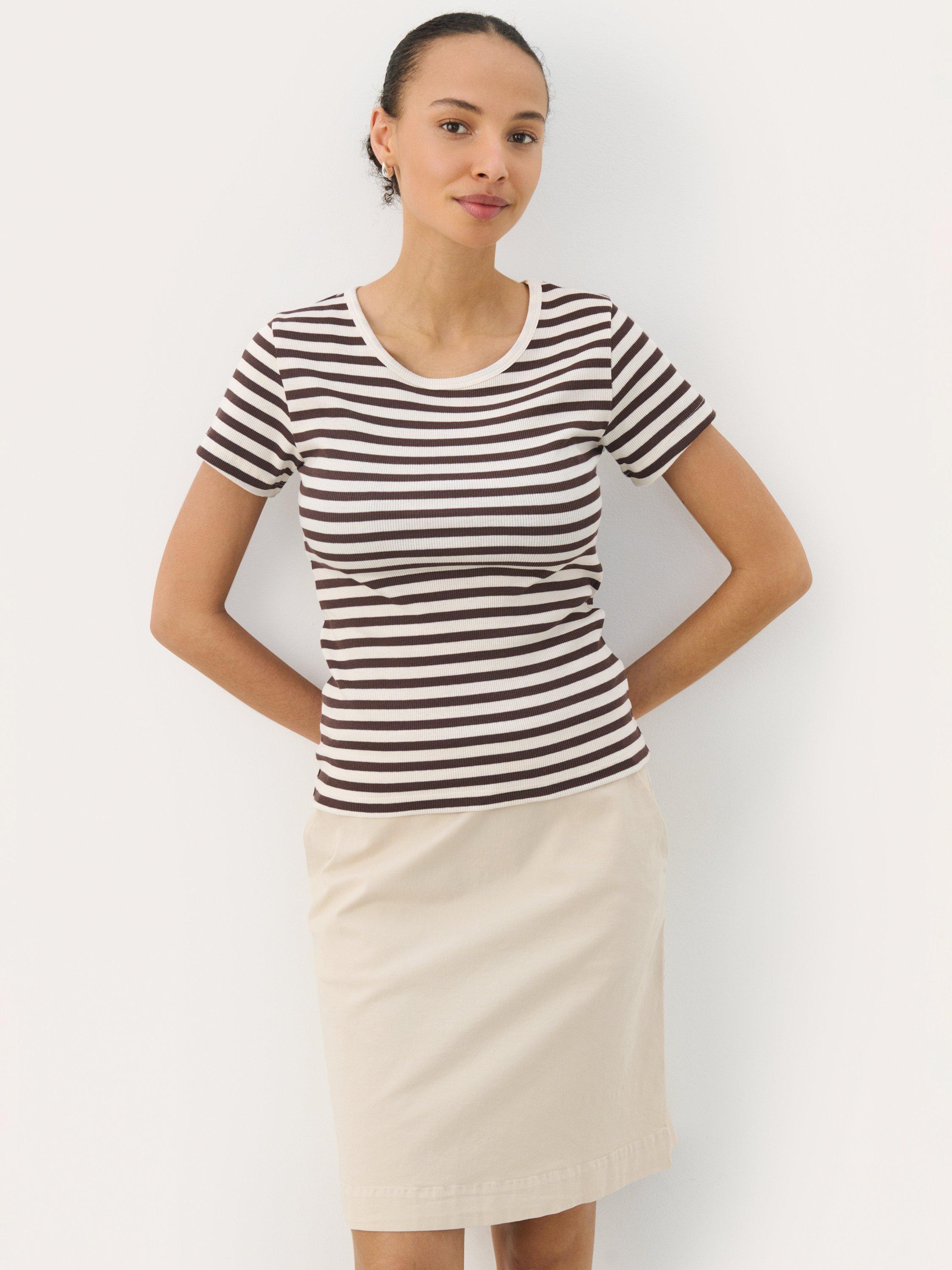 Product image 1 of 6, which shows Part Two Rochelle Stripe T-Shirt, Brown/Multi, XS