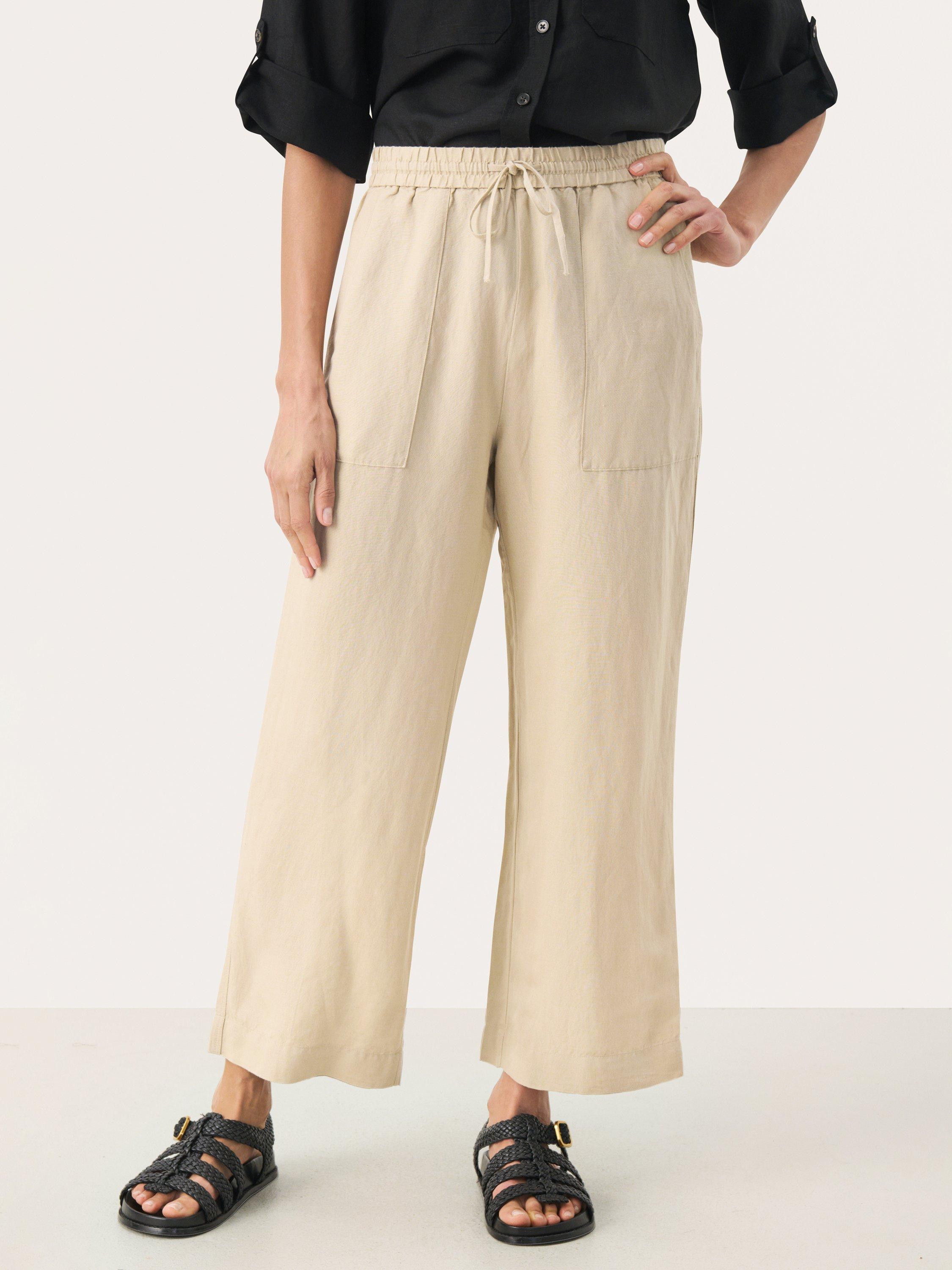 Product image 1 of 6, which shows Part Two Eniolas Linen Blend Cropped Wide Leg Trousers, Beige, 8