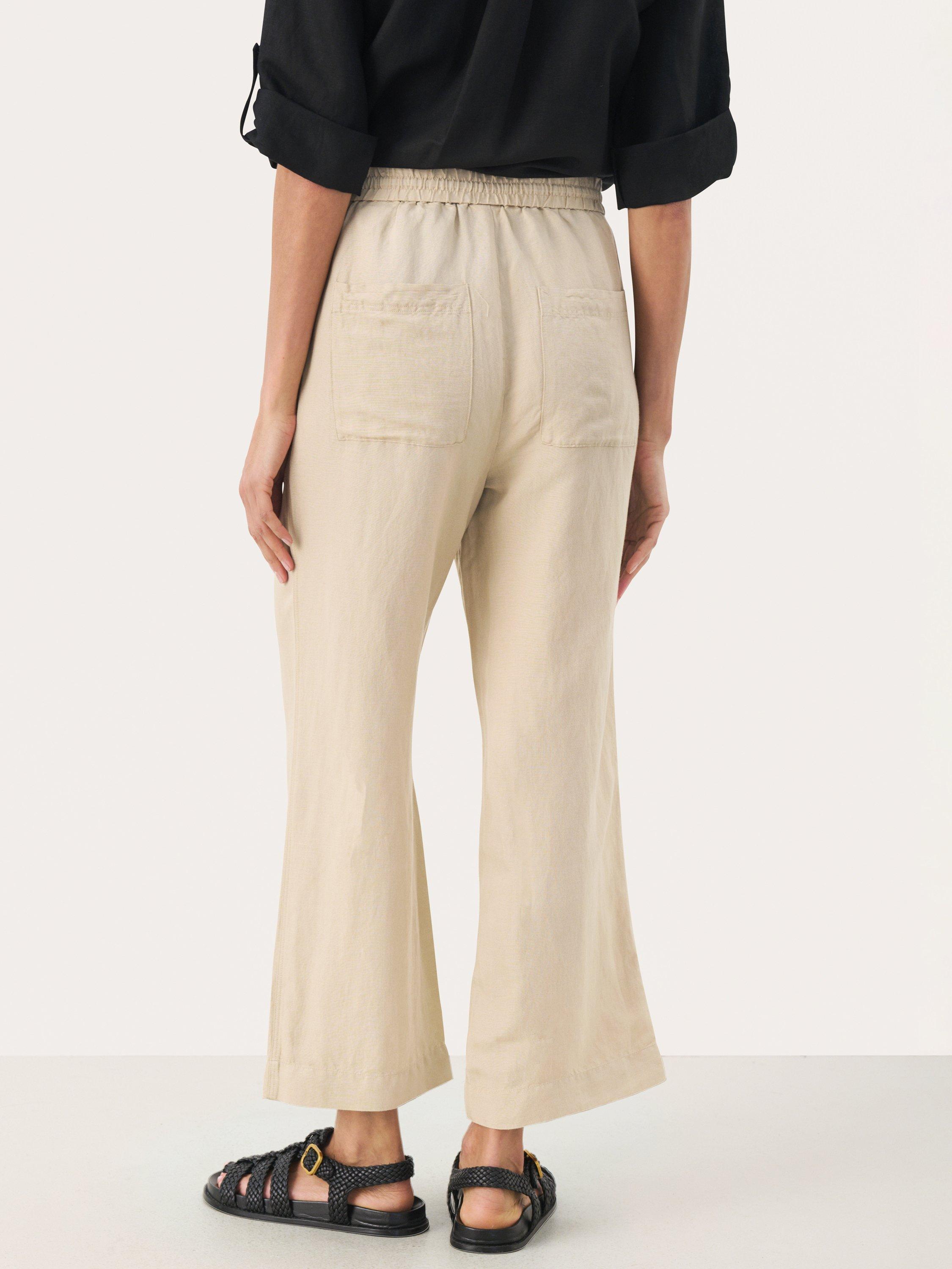 Product image 2 of 6, which shows Part Two Eniolas Linen Blend Cropped Wide Leg Trousers, Beige, 8
